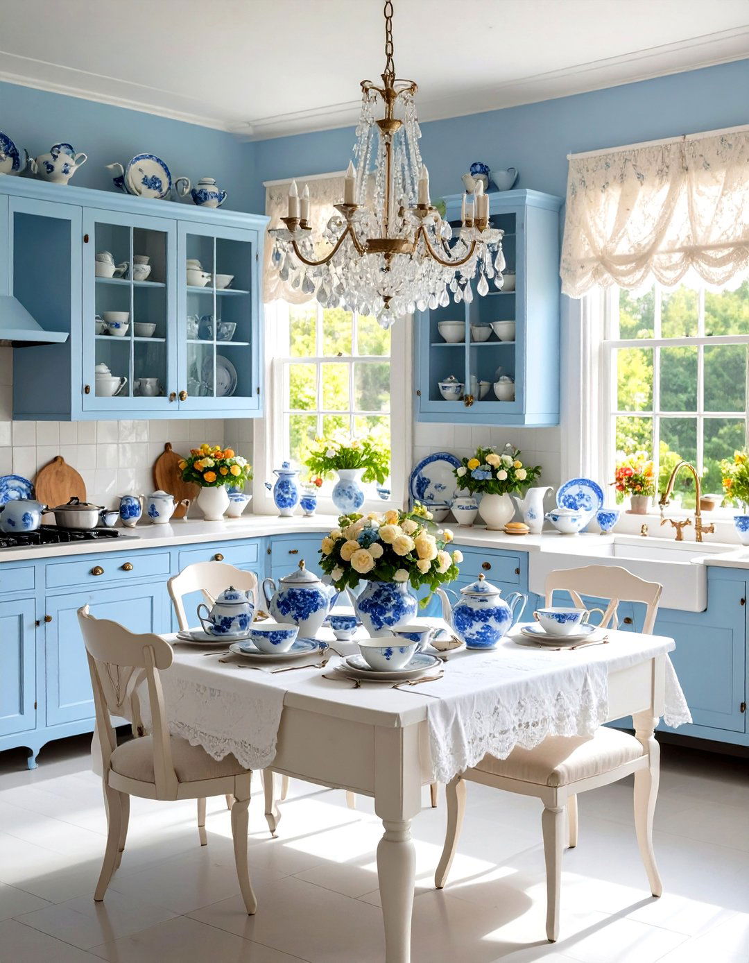 Vintage Tea Party Kitchen with Delicate China Displays - 24 Shabby Chic Kitchen Ideas