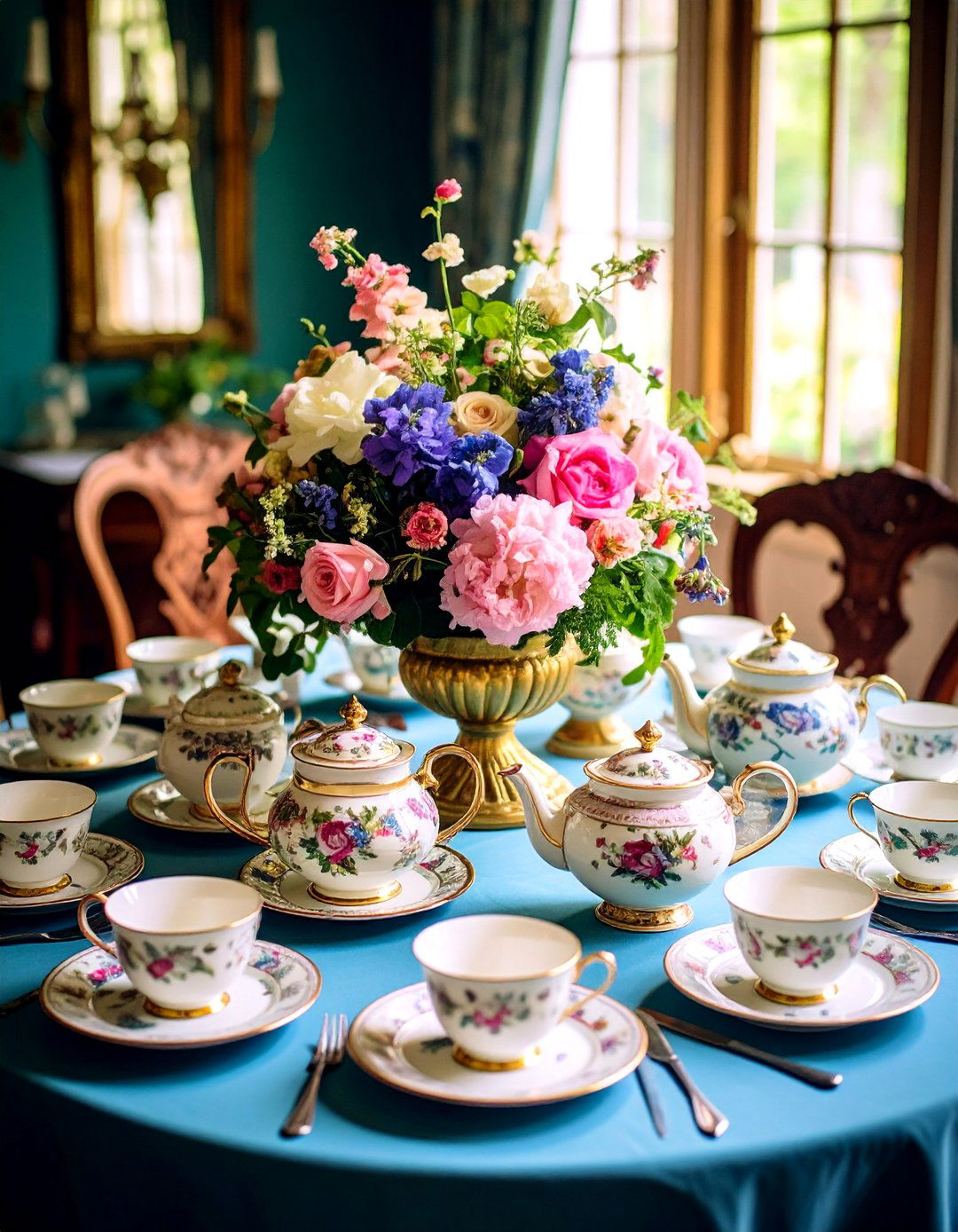 Vintage Tea Service Display - 24 Dining Table Centerpiece Ideas