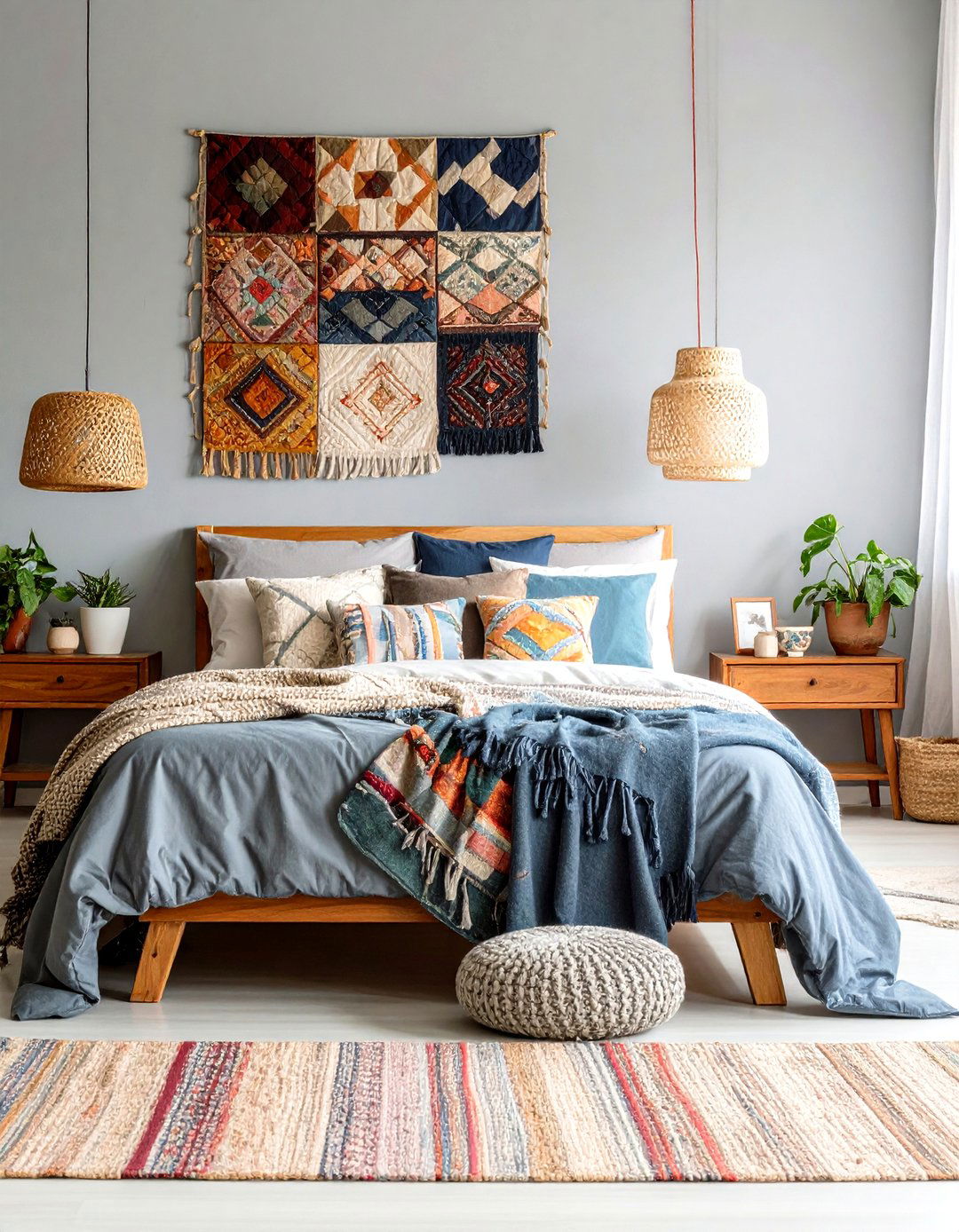Vintage Textiles Grey Boho Bedroom Character - 24 Grey Boho Bedroom Ideas