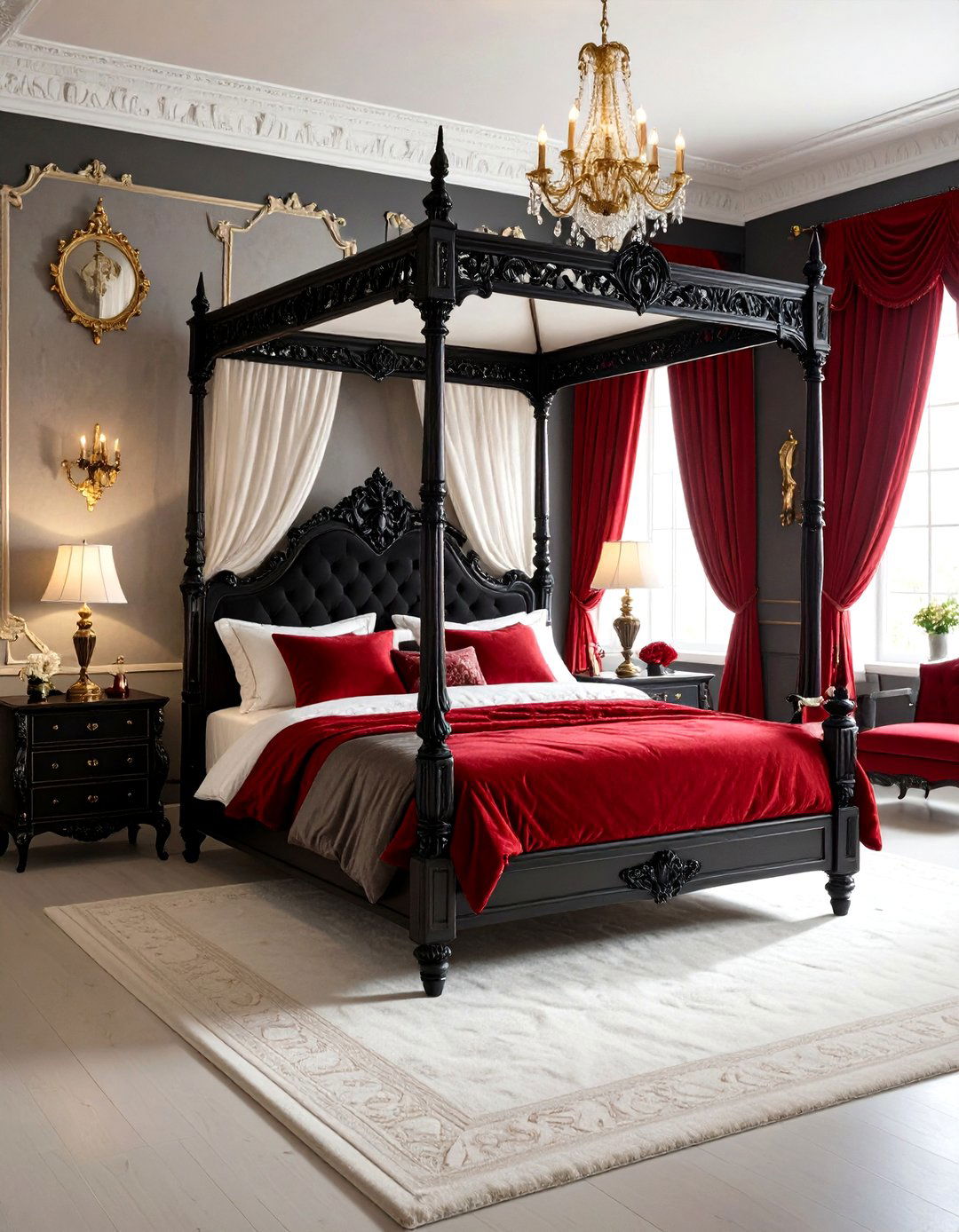 Vintage Victorian Gothic Bedroom - 24 red black and white bedroom ideas