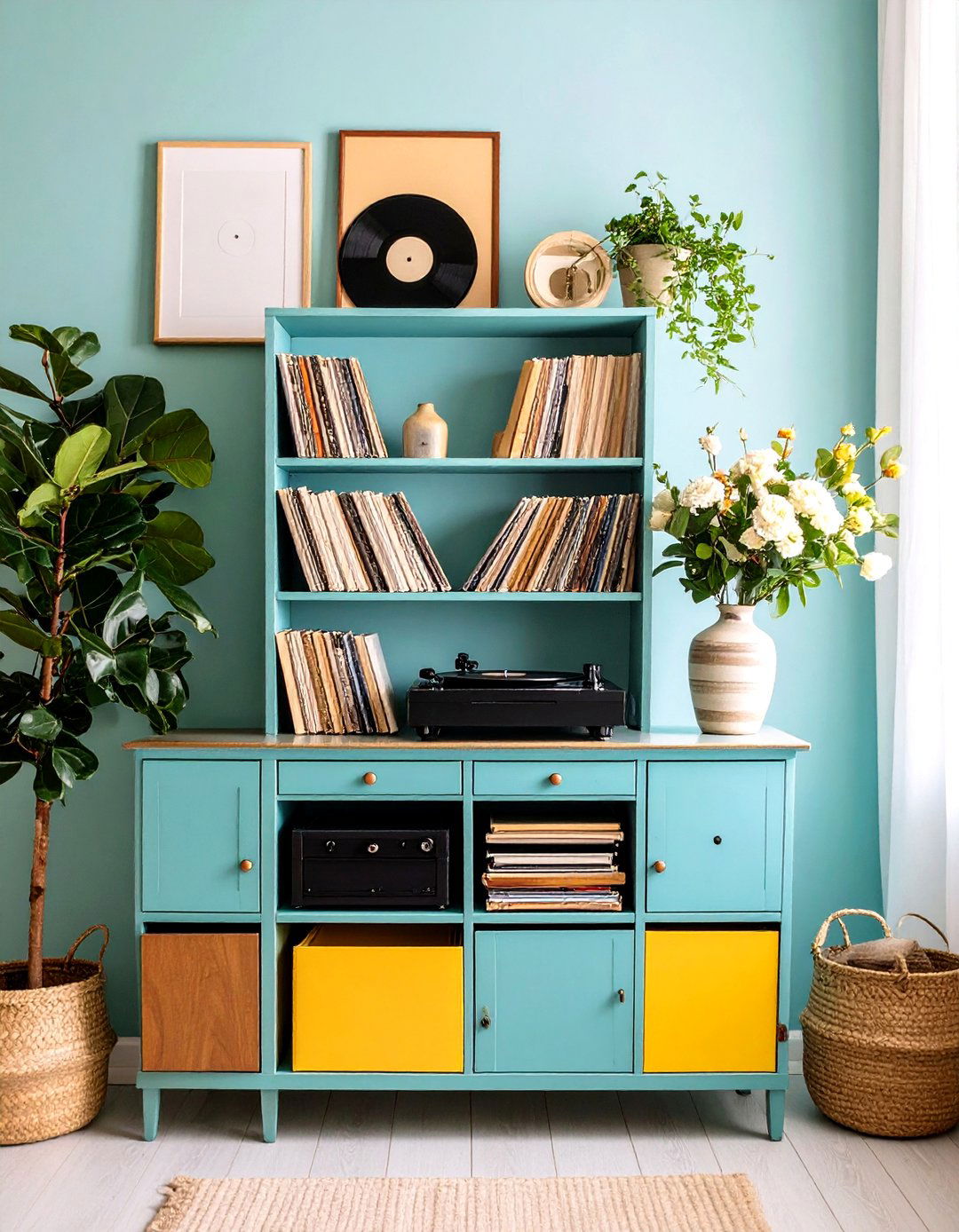 Vintage Vinyl Record Display - 24 Grunge Aesthetic Room Decor Ideas