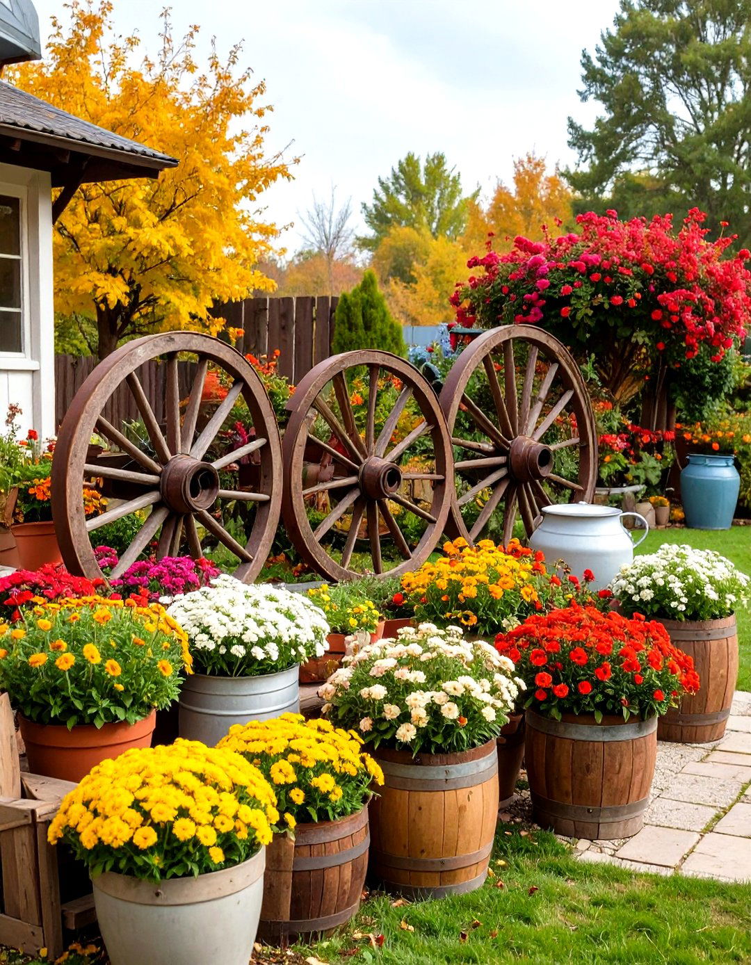 Vintage Wagon Wheel Accent Patio - 24 Rustic Patio Ideas