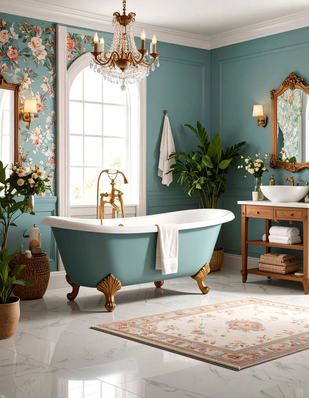 Vintage Wallpaper Charm - 24 Romantic Bathroom Ideas