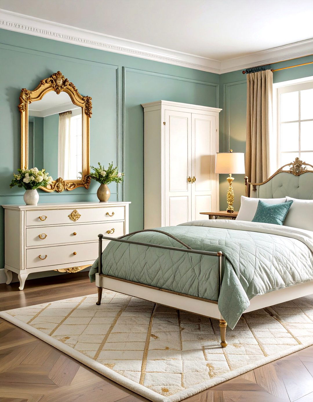Vintage White Bedroom with Antique Gold Accents - 24 White and Gold Bedroom Ideas