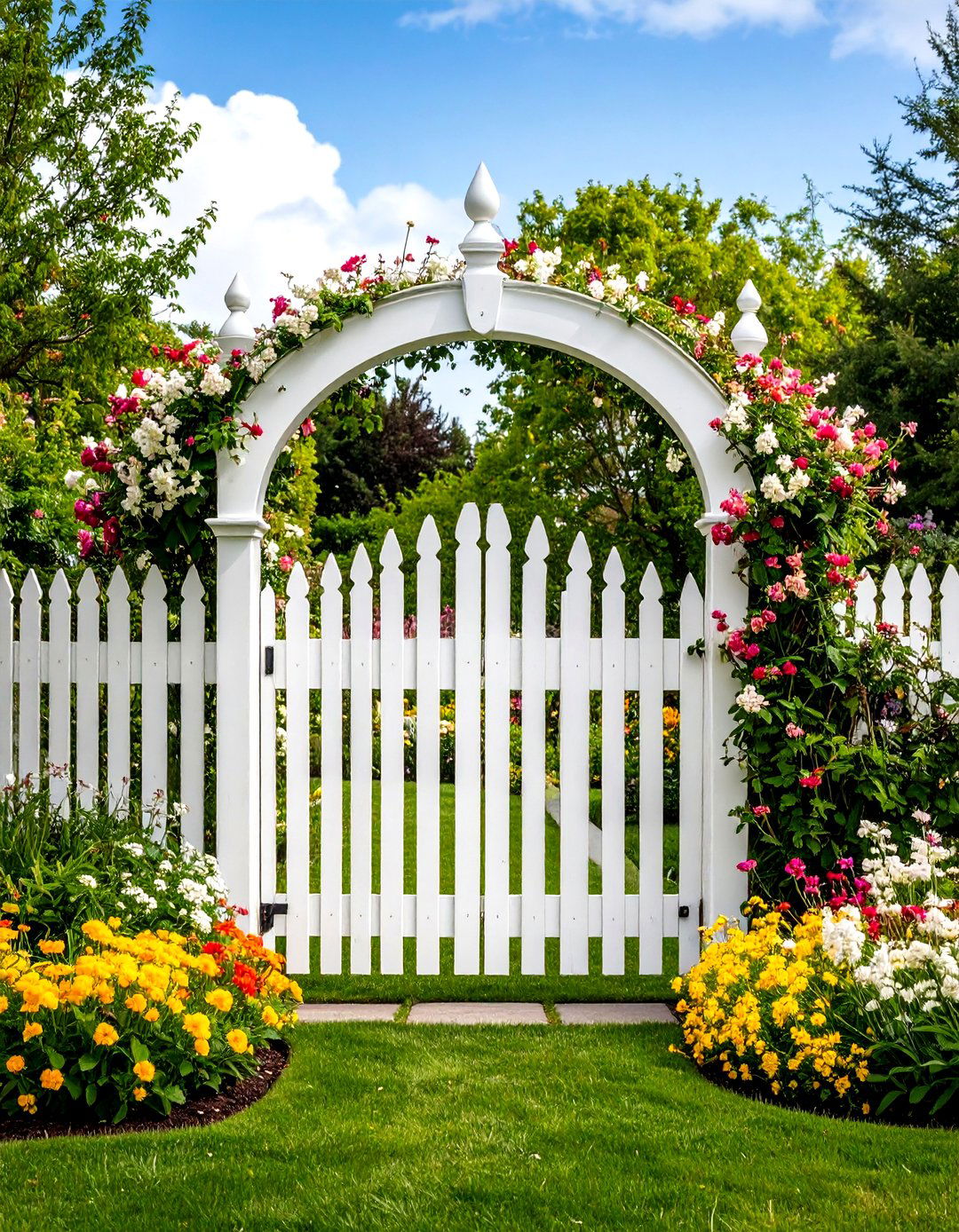 Vintage White Picket Arch - 24 Garden Arch Ideas