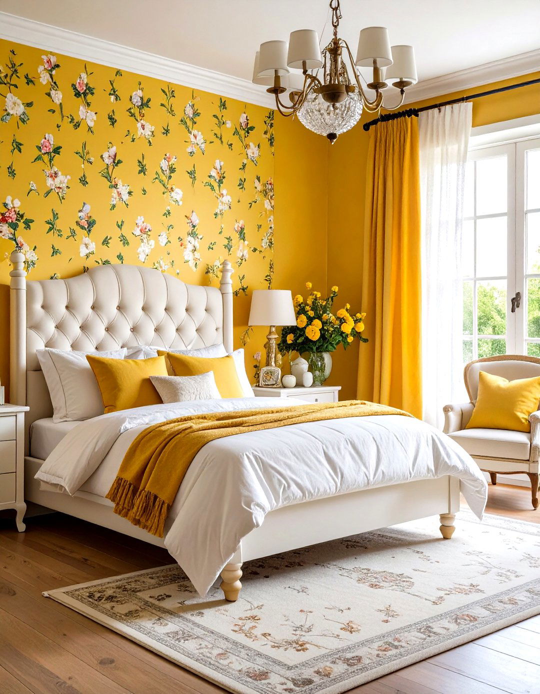 Vintage Yellow Floral Wallpaper Bedroom - 24 Yellow Bedroom Ideas