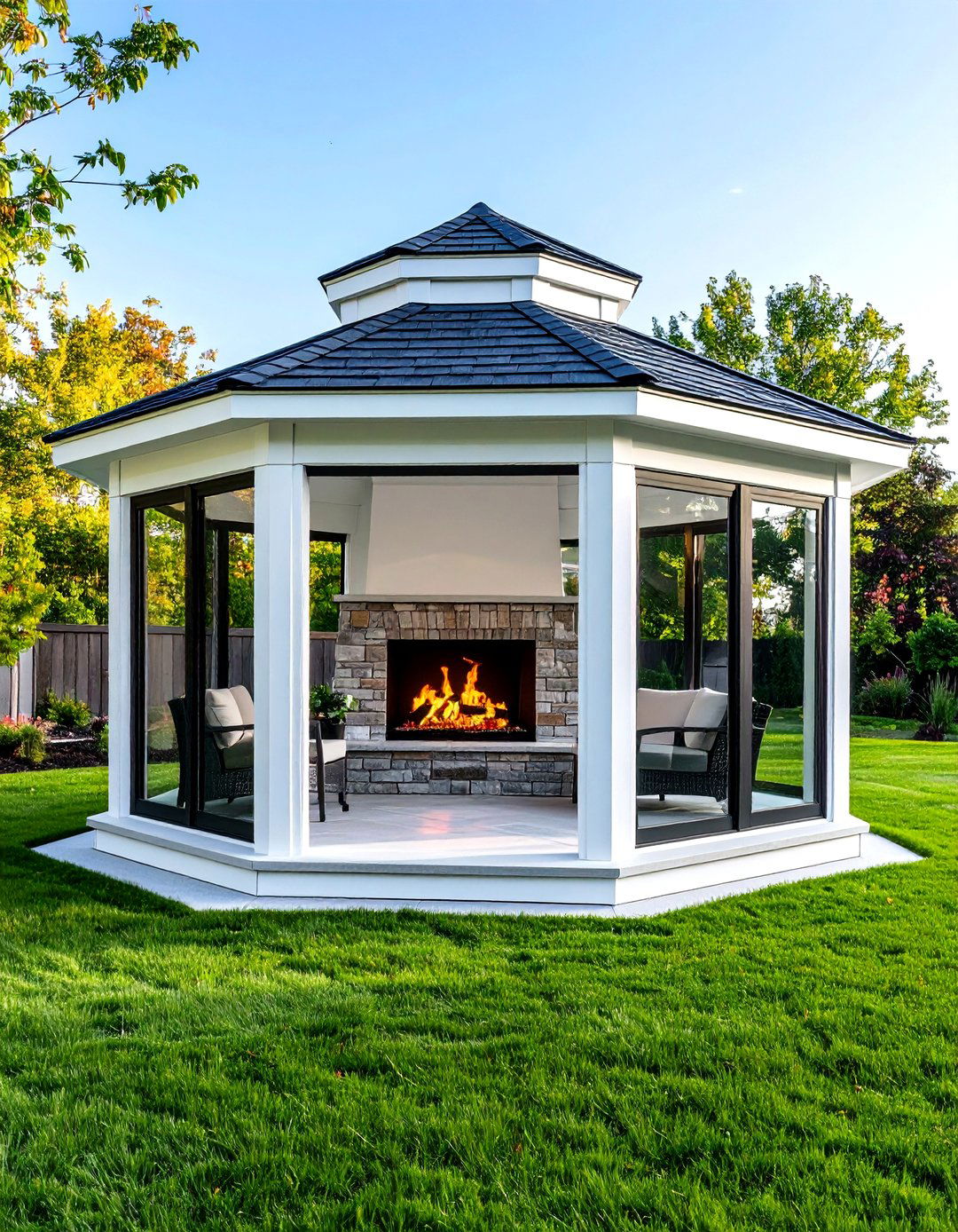 Vinyl Hexagonal Gazebo With Electric Fireplace - 24 Gazebo With Fireplace
