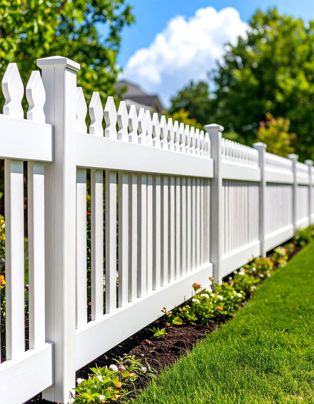 Vinyl Privacy Fence with Decorative Tops - 24 Privacy Fence Ideas