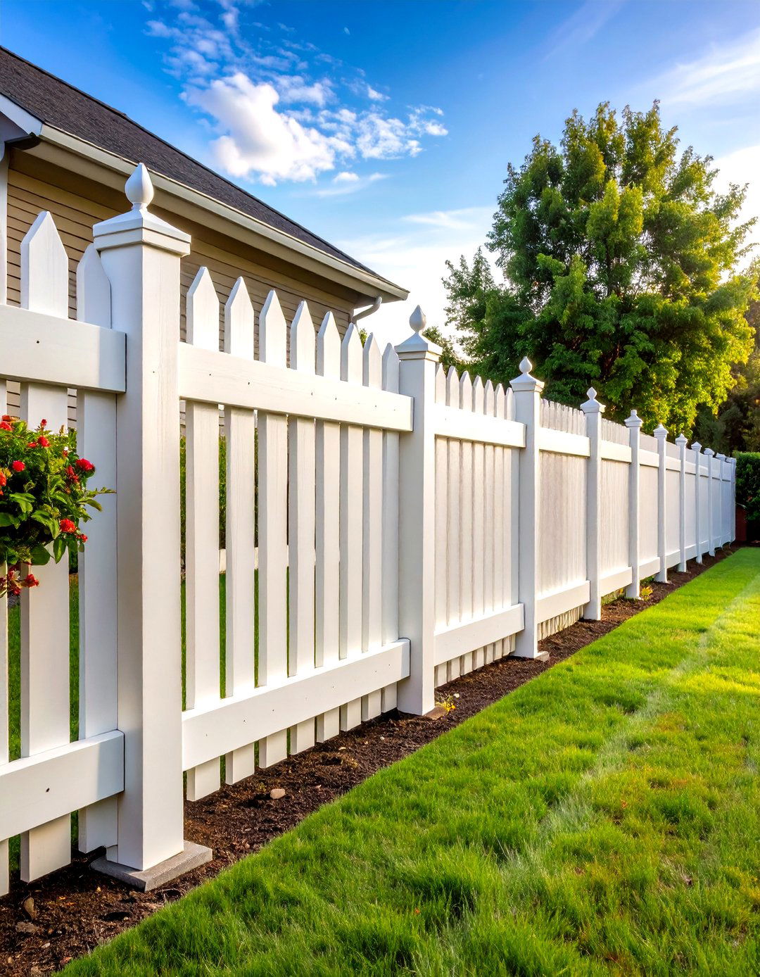Vinyl Ranch Style Front Yard Fence - 24 Front Yard Fence Ideas
