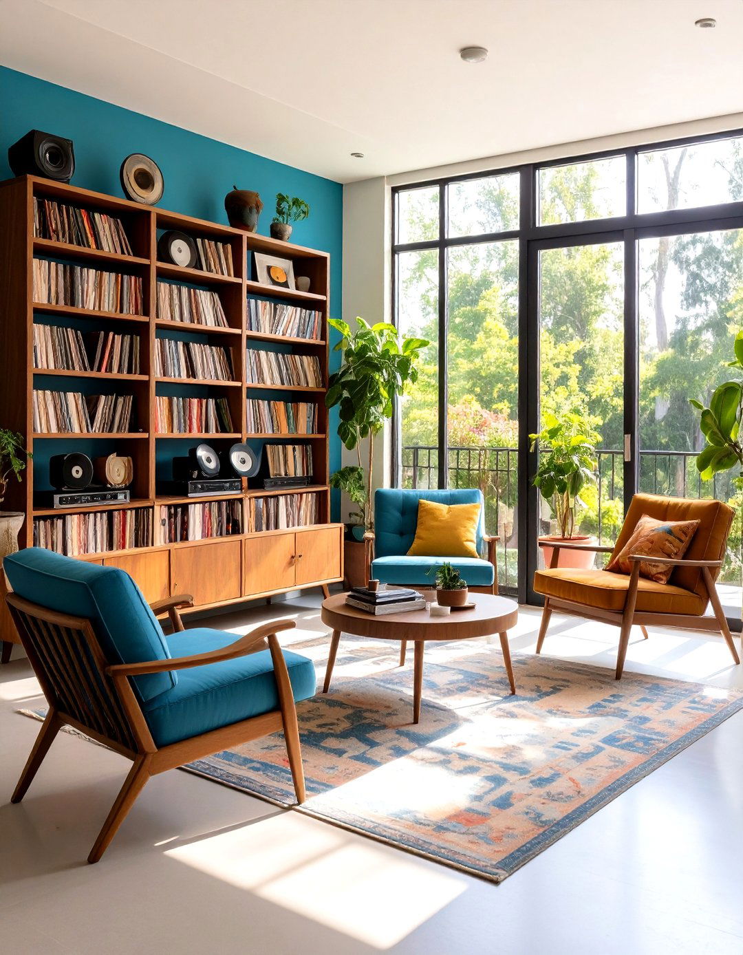 Vinyl Record Storage and Display Sunroom - 24 Mid-century Modern Sunroom Ideas
