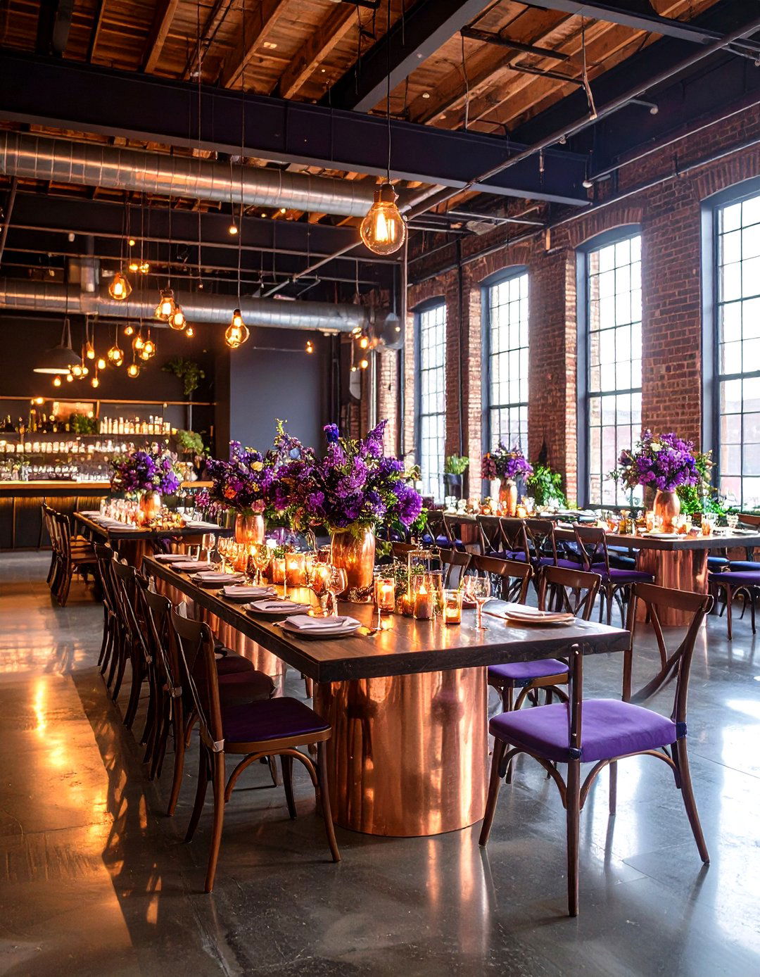 Violet and Copper Industrial Wedding - 24 Purple Wedding Theme Ideas