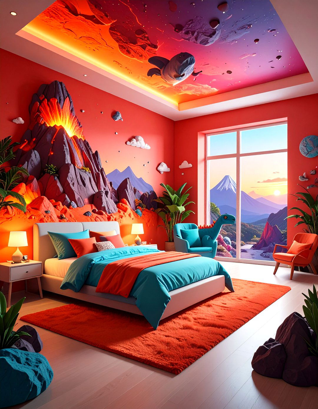 Volcanic Dinosaur Adventure Space - 24 Dinosaur-themed Kids' Room Ideas