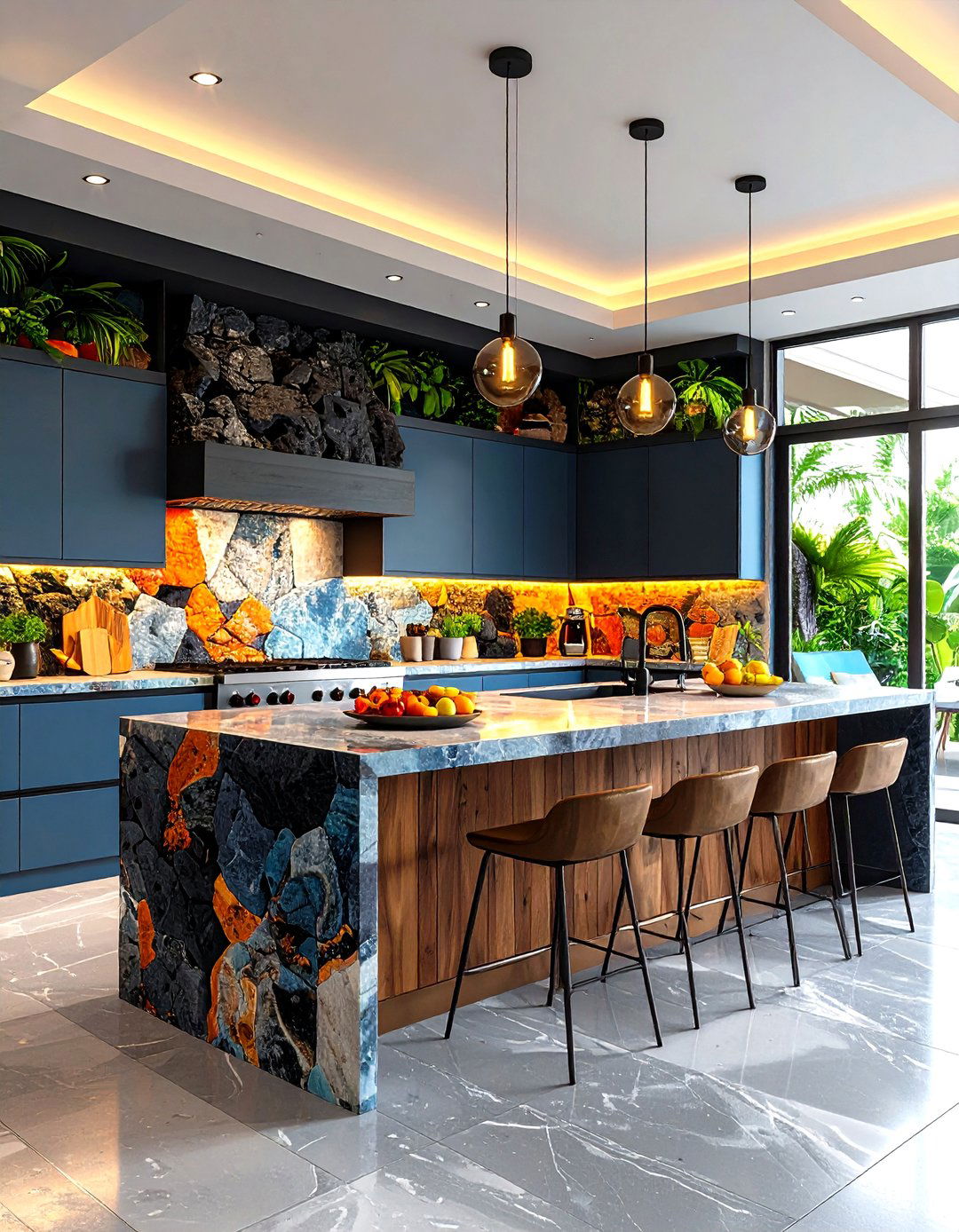 Volcanic Rock and Lava Stone Elements - 24 Tropical Kitchen Ideas
