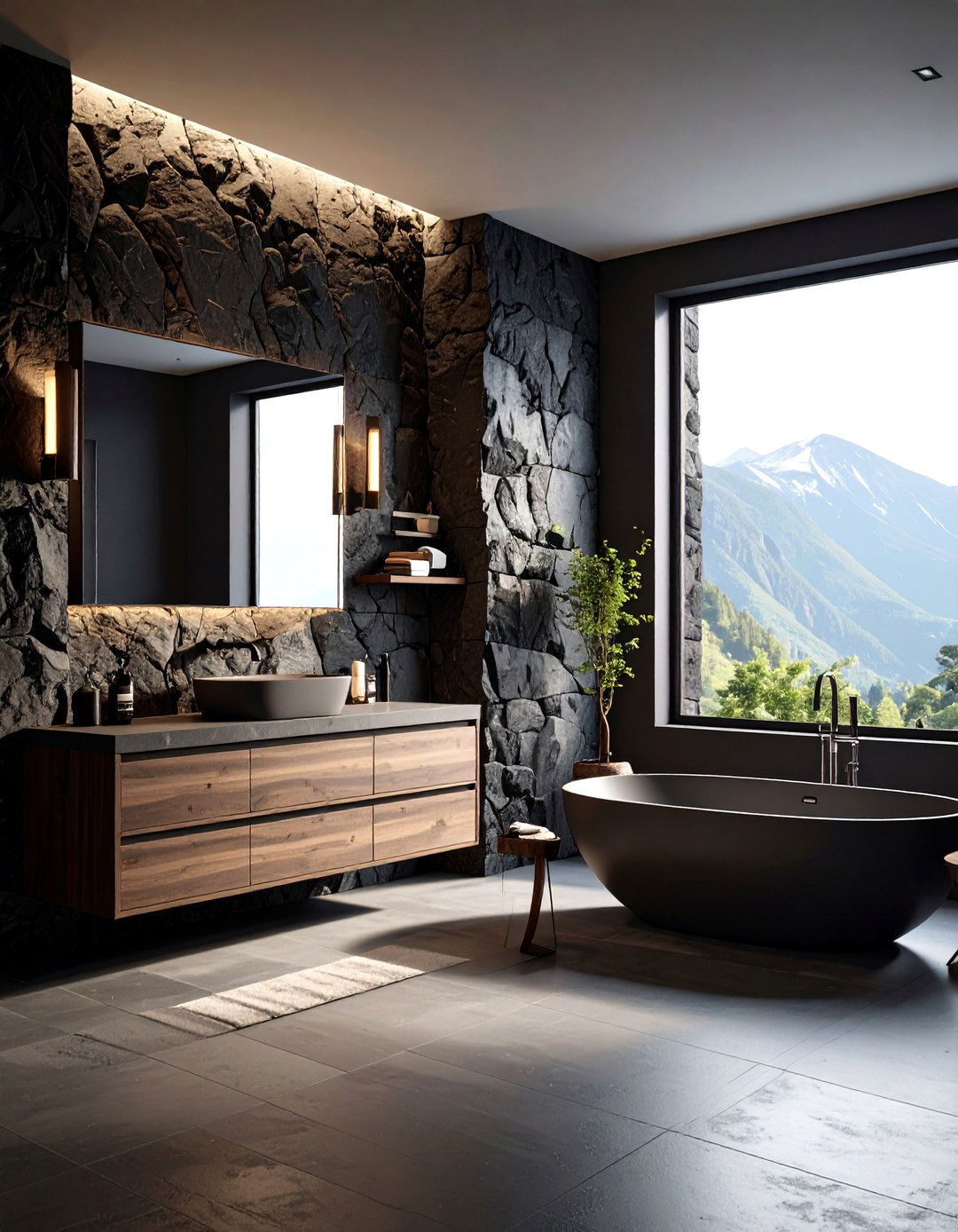 Volcanic Stone Texture Walls - 24 Tropical Bathroom Ideas