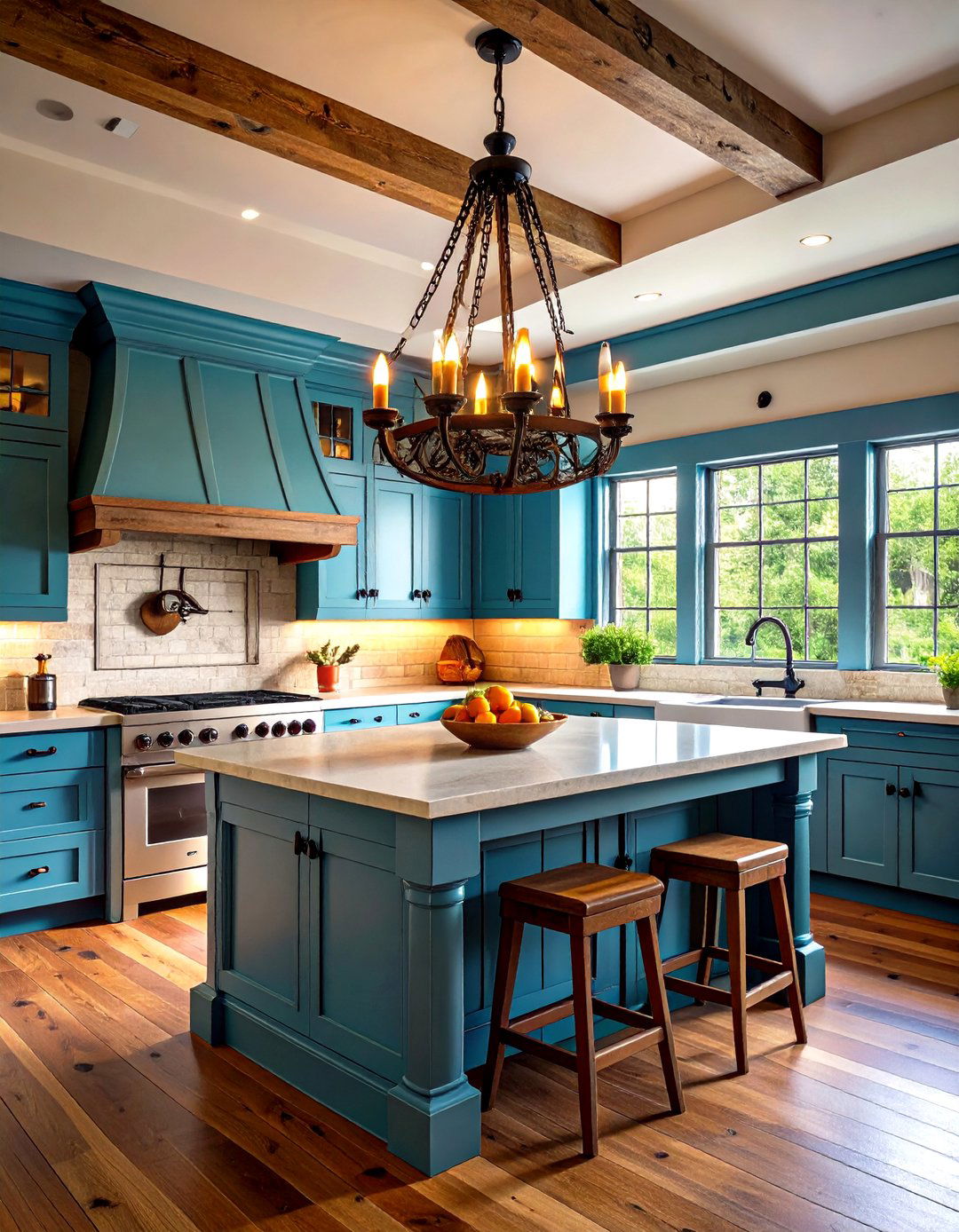 Wagon Wheel Chandelier Statement Lighting - 24 Rustic Kitchen Ideas