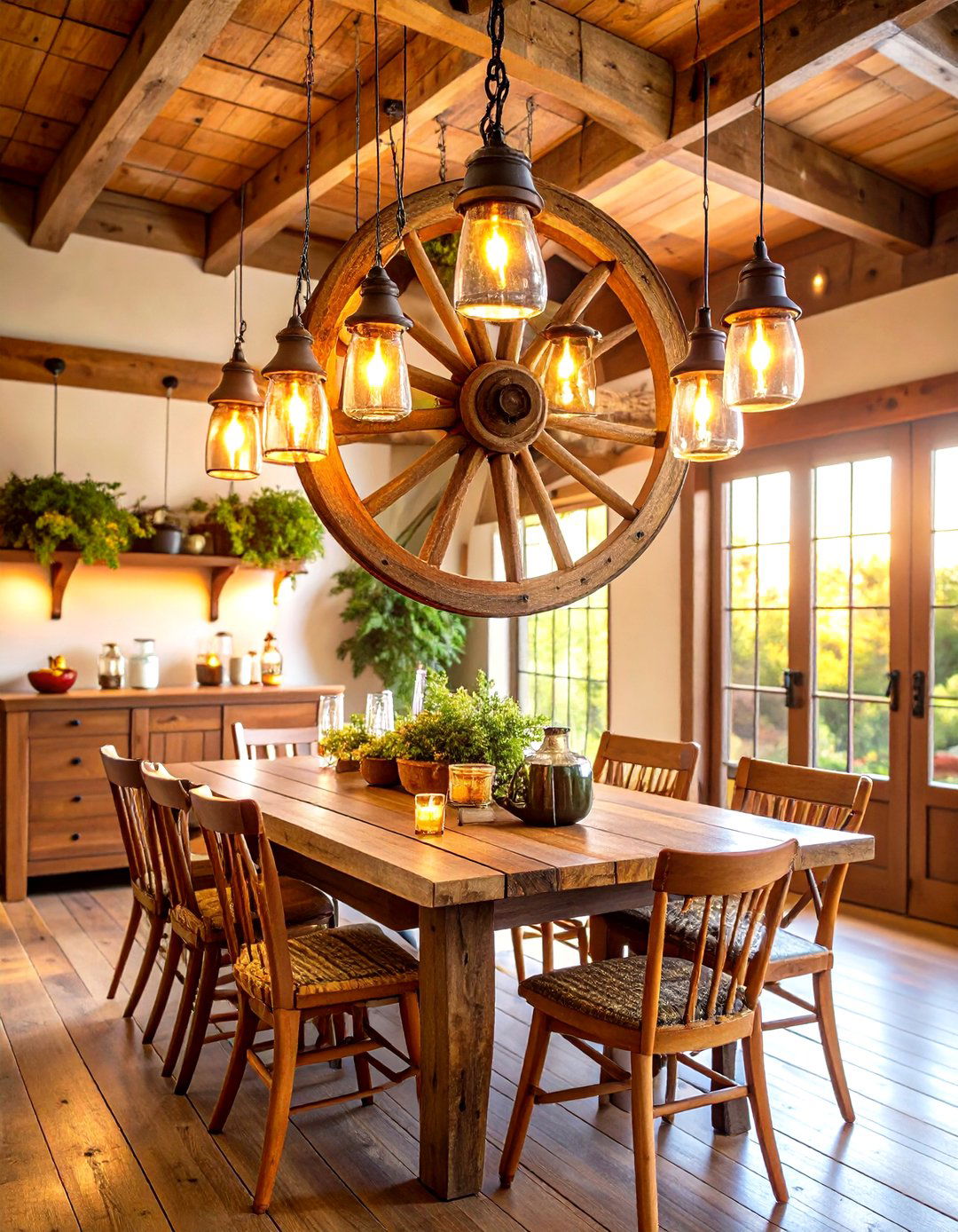 Wagon Wheel Statement Lighting - 24 Cowboy Room Decor Ideas