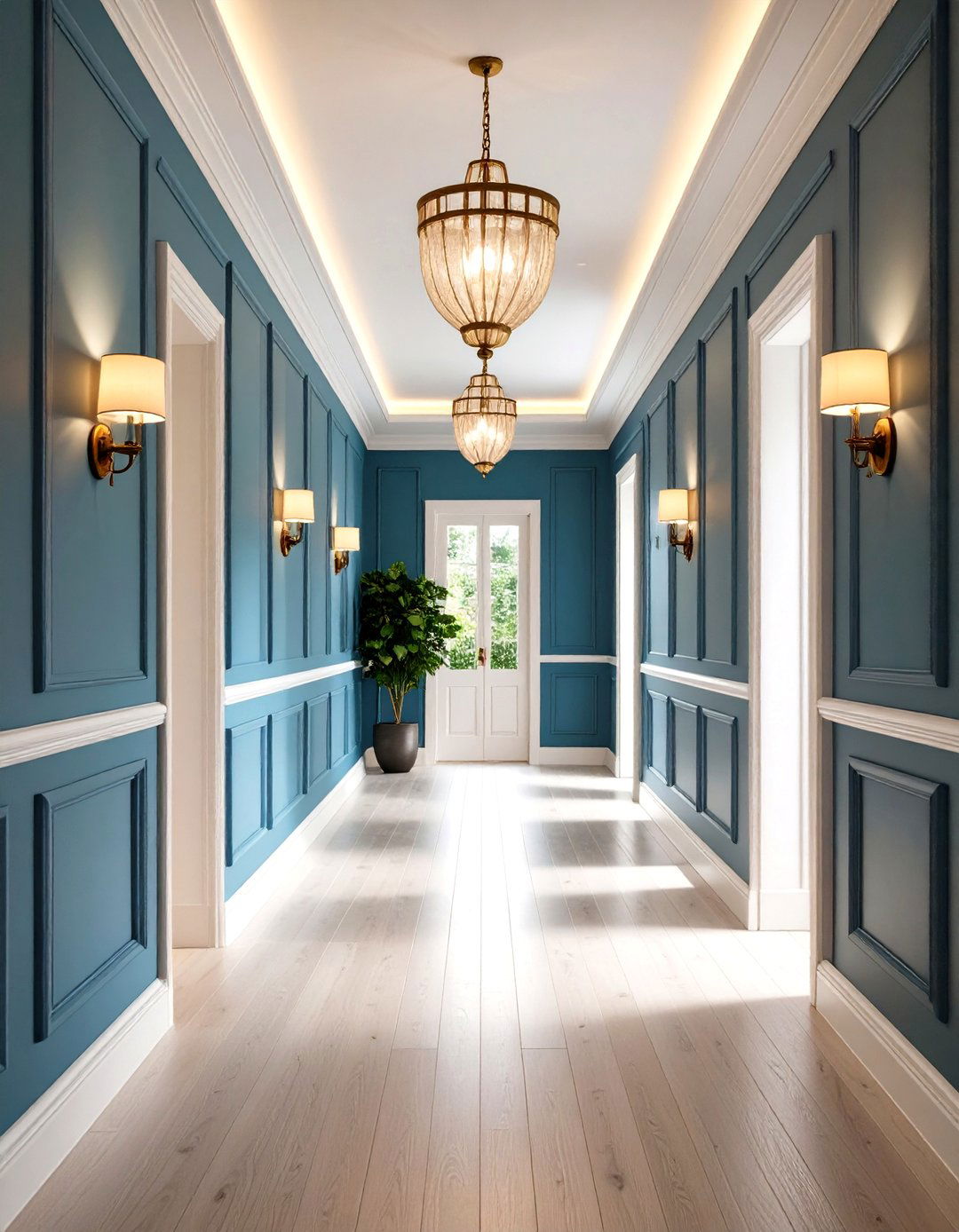 Wainscoting Integrated Lighting - 24 Narrow Hallway Lighting Ideas