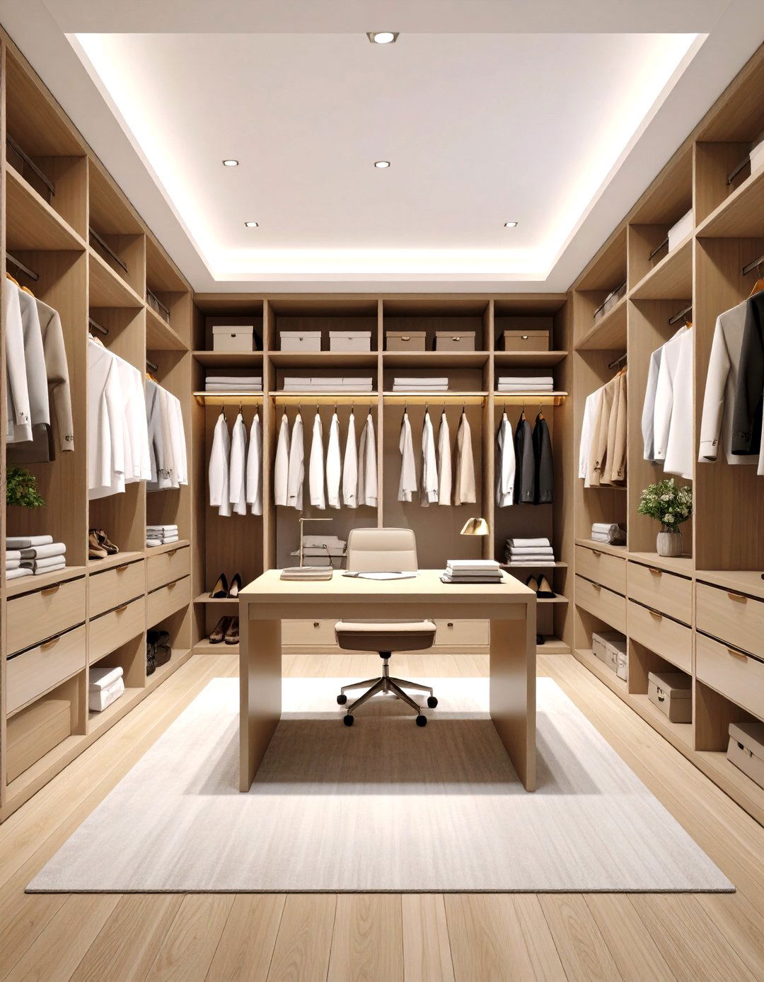 Walk In Closet Desk Setup with Wardrobe Integration - 24 Built-in Desk Ideas