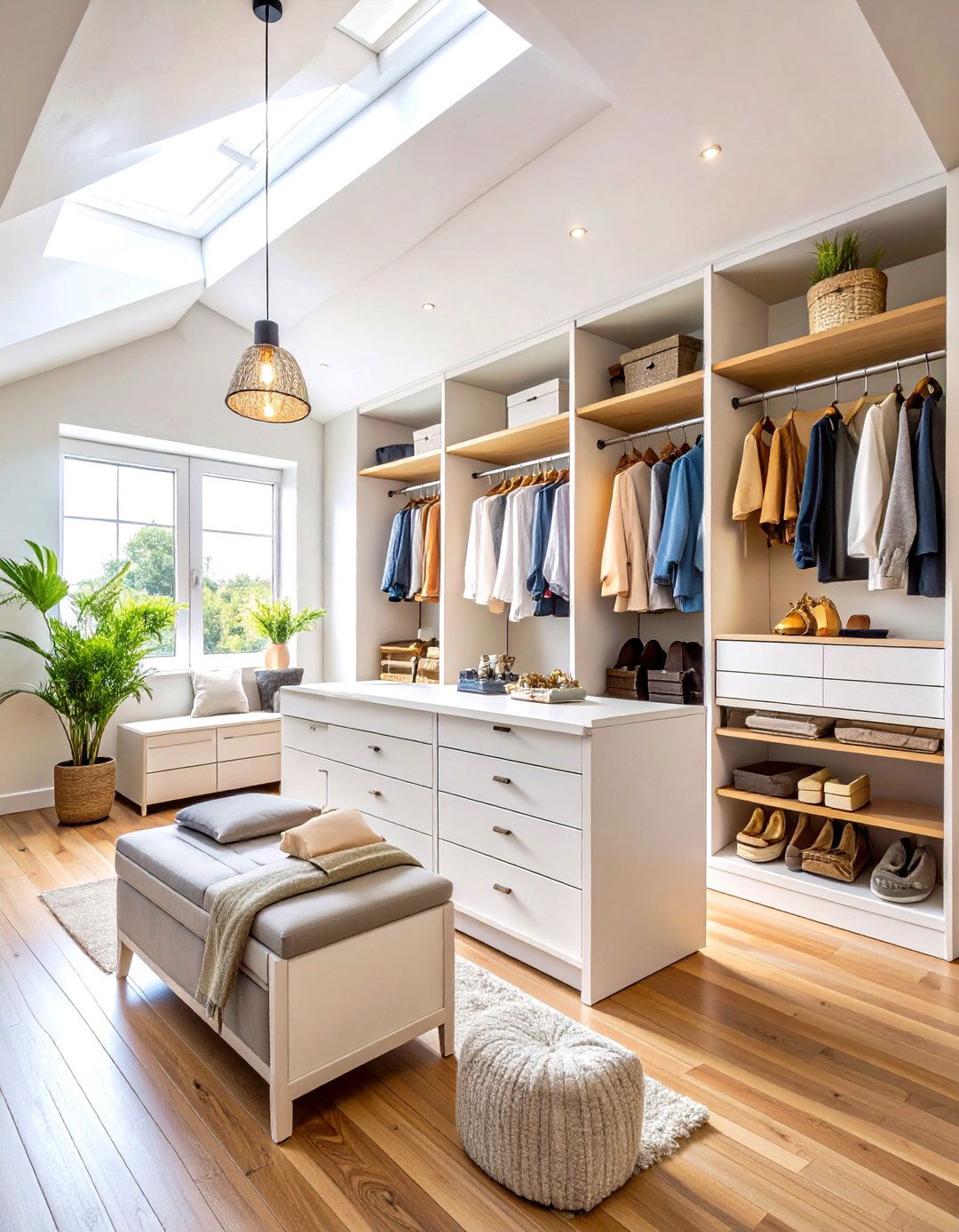 Walk In Closet Island with Angled Design - 24 Sloped Ceiling Closet Ideas