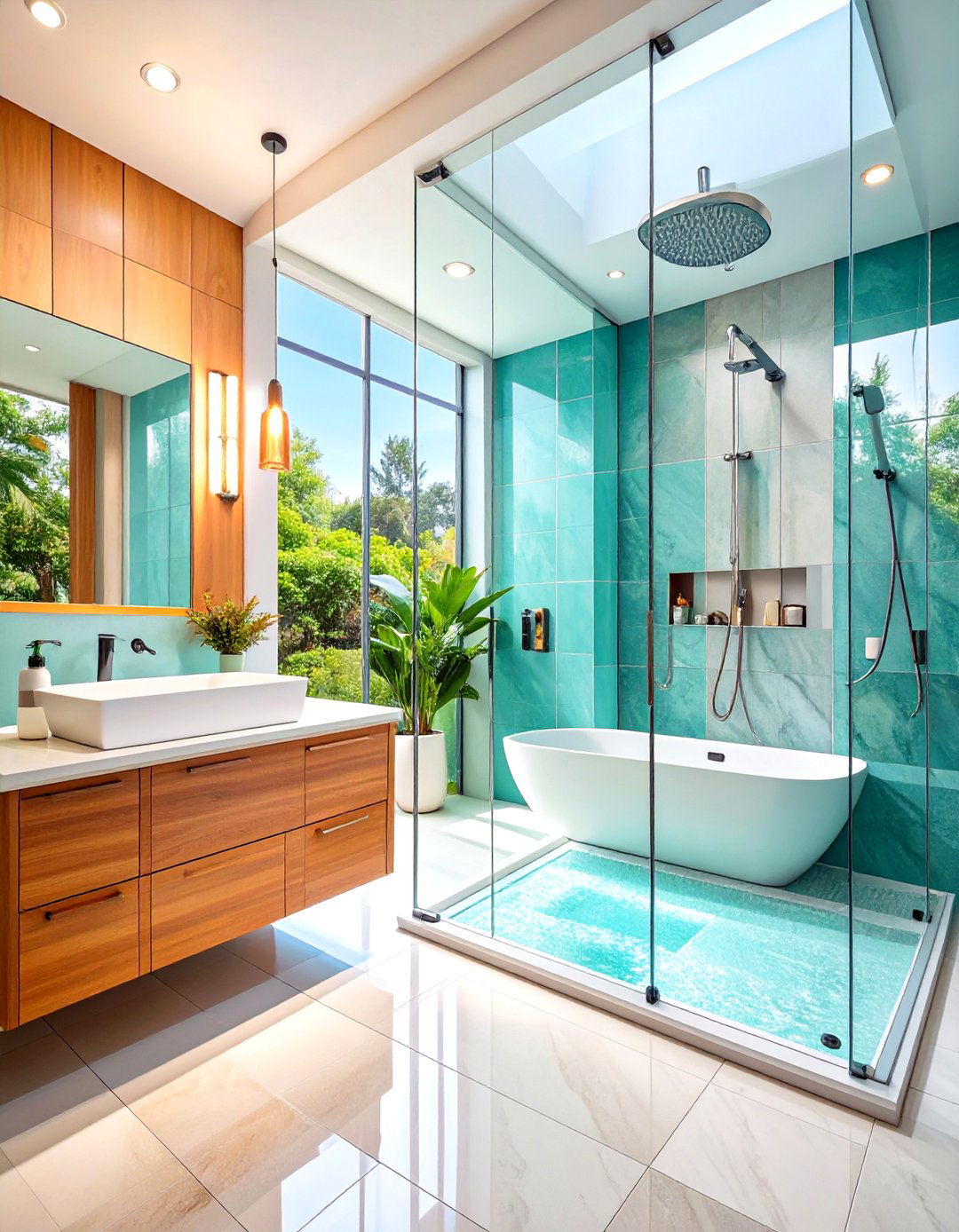 Walk In Shower Bathroom with Glass Partition Walls - 24 Modern Bathroom Ideas