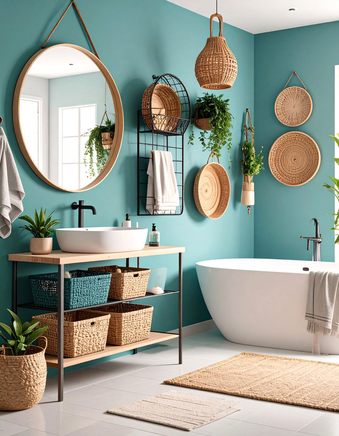 Wall Mounted Basket Storage Grid - 24 Bathroom Storage Ideas