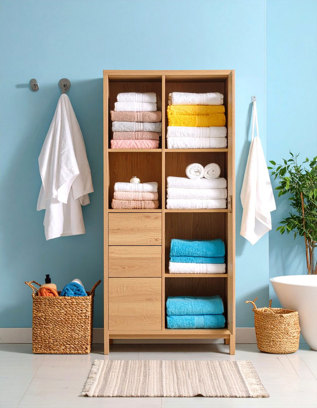 Wall Mounted Linen Cabinet with Glass Doors - 24 Bathroom Furniture Ideas