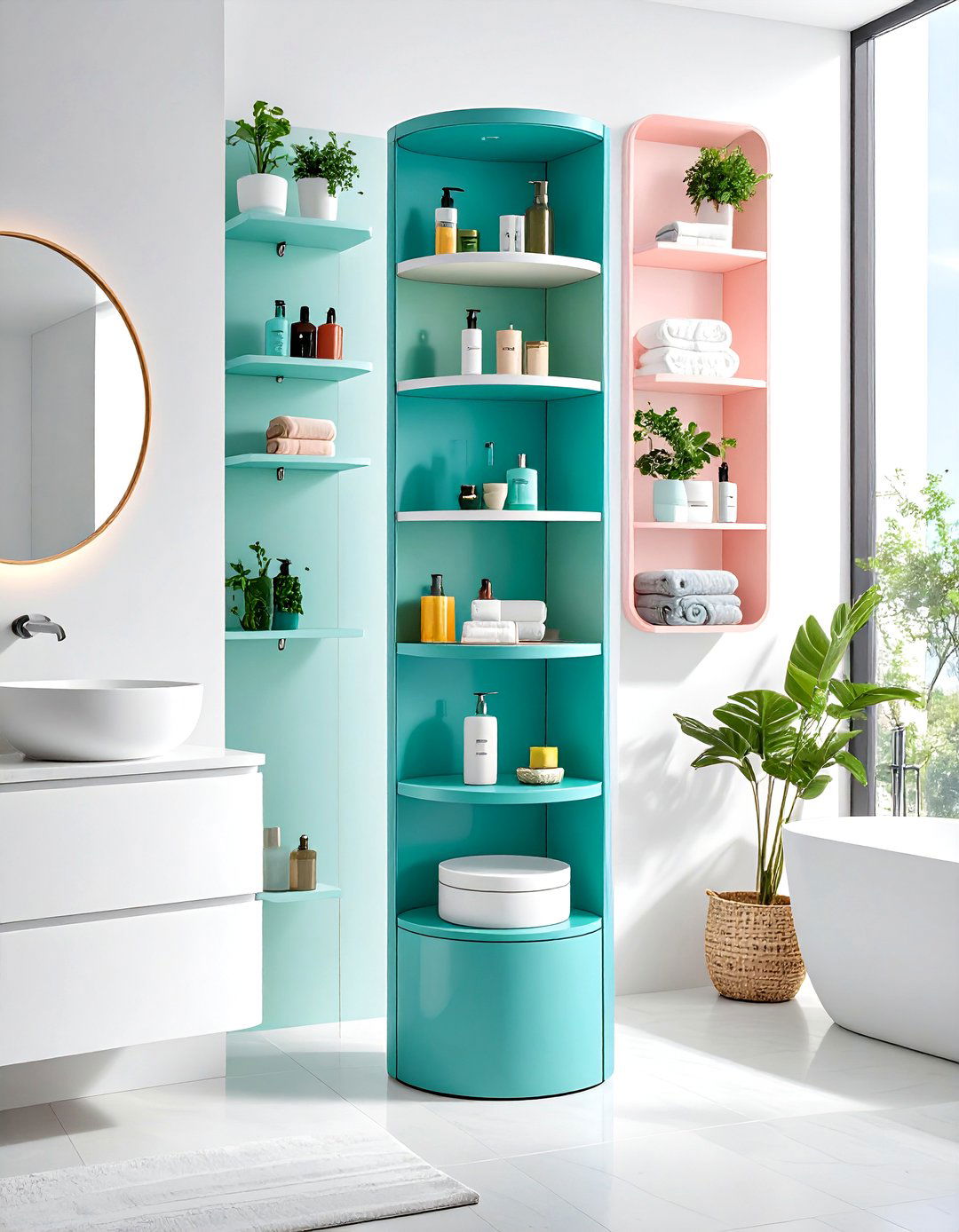 Wall Mounted Rotating Storage Tower - 24 Bathroom Wall Storage Ideas