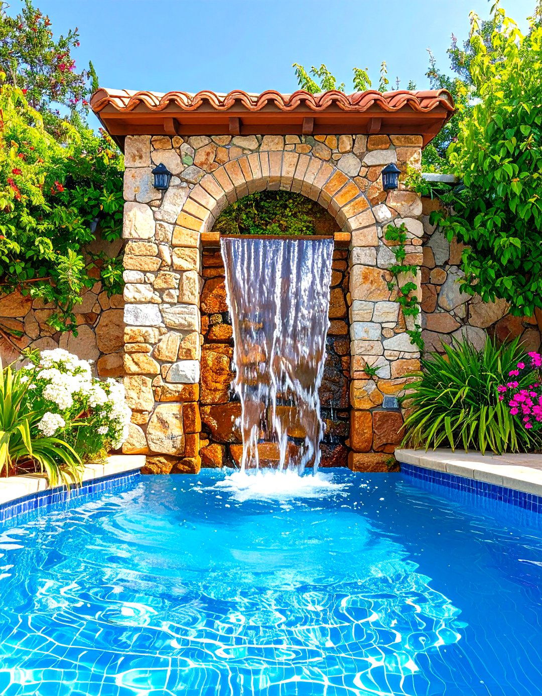 Wall Mounted Scupper Features - 24 Small Pool Waterfall Ideas