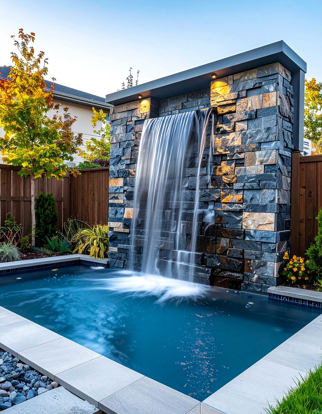 Wall Mounted Slate Waterfall - 24 Backyard Waterfall Ideas
