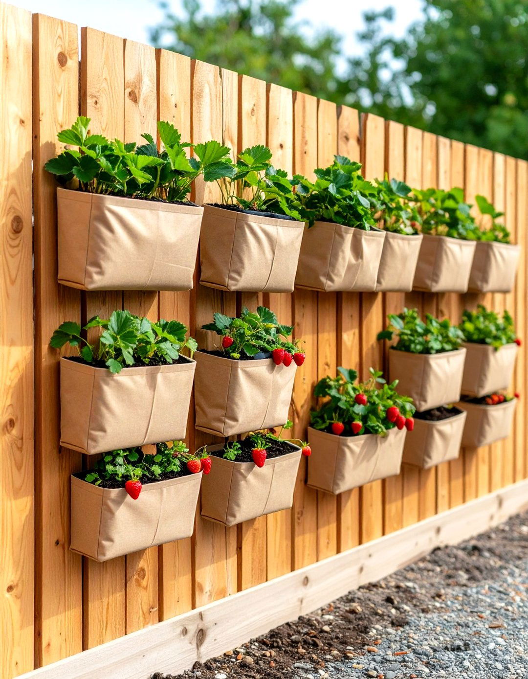 Wall Mounted Strawberry Pockets - 24 Strawberry Planter Ideas