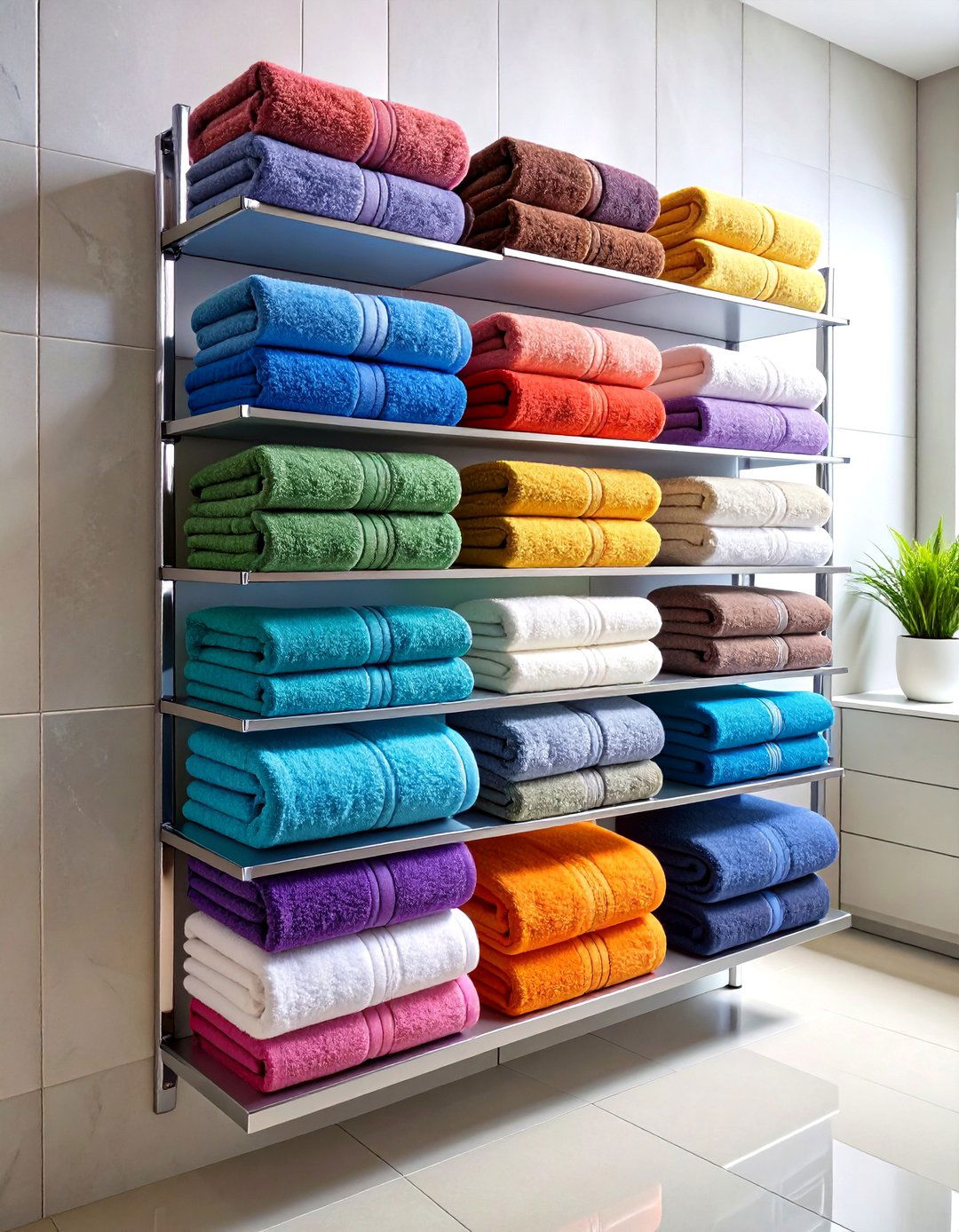Wall Mounted Towel Bars with Layering - 24 Towel Display Ideas