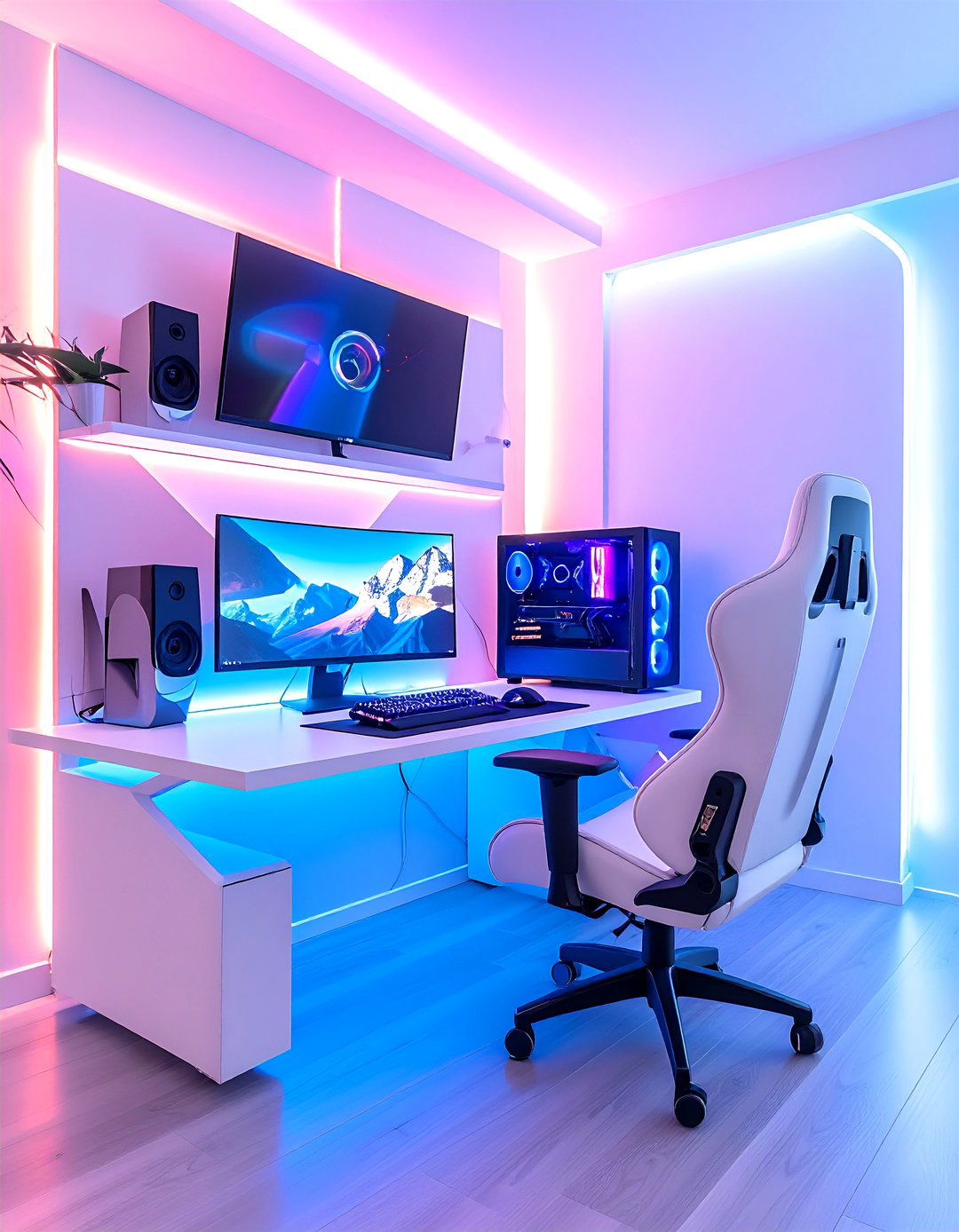 Wall Mounted White Gaming Setup - 24 All White Gaming Setup Ideas