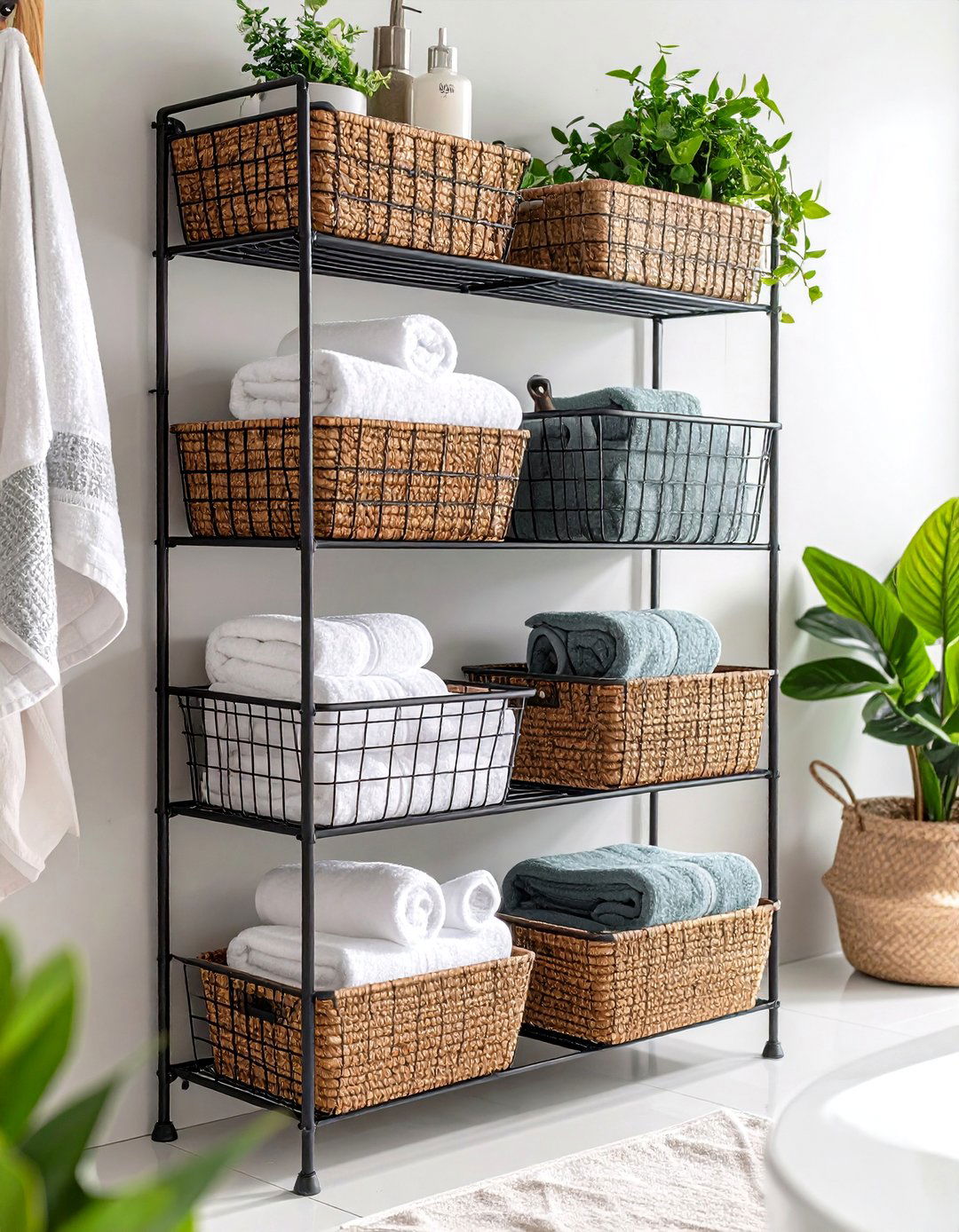 Wall Mounted Wire Basket System - 24 Bathroom Wall Storage Ideas
