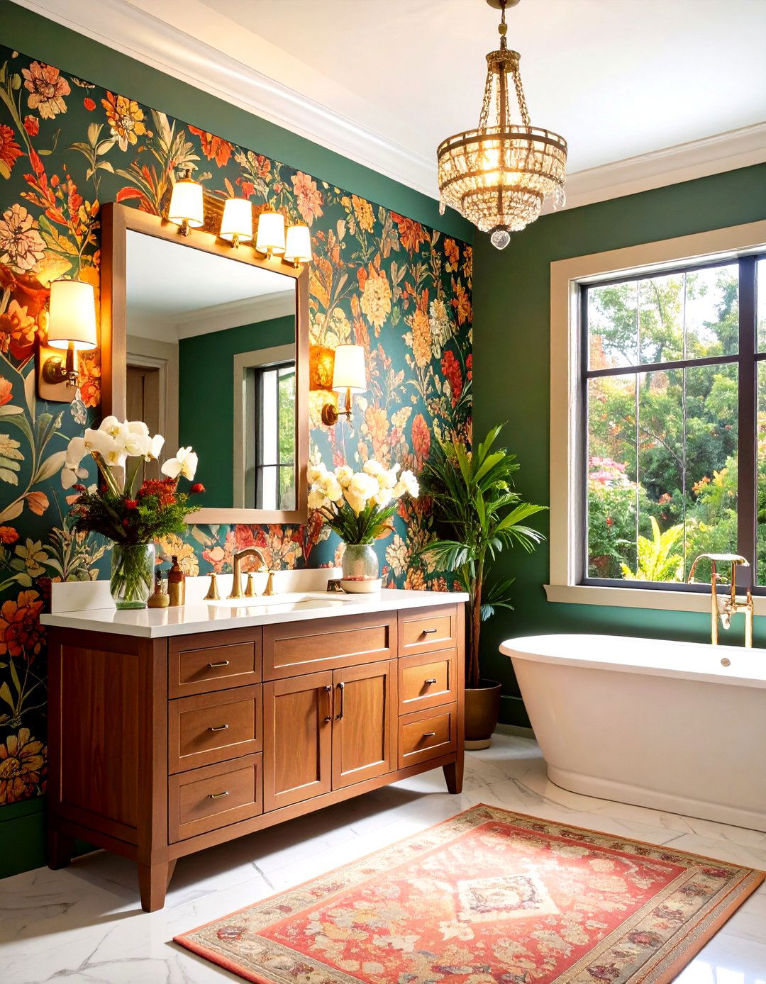 Wallpaper Accent Wall Focus - 24 Guest Bathroom Ideas