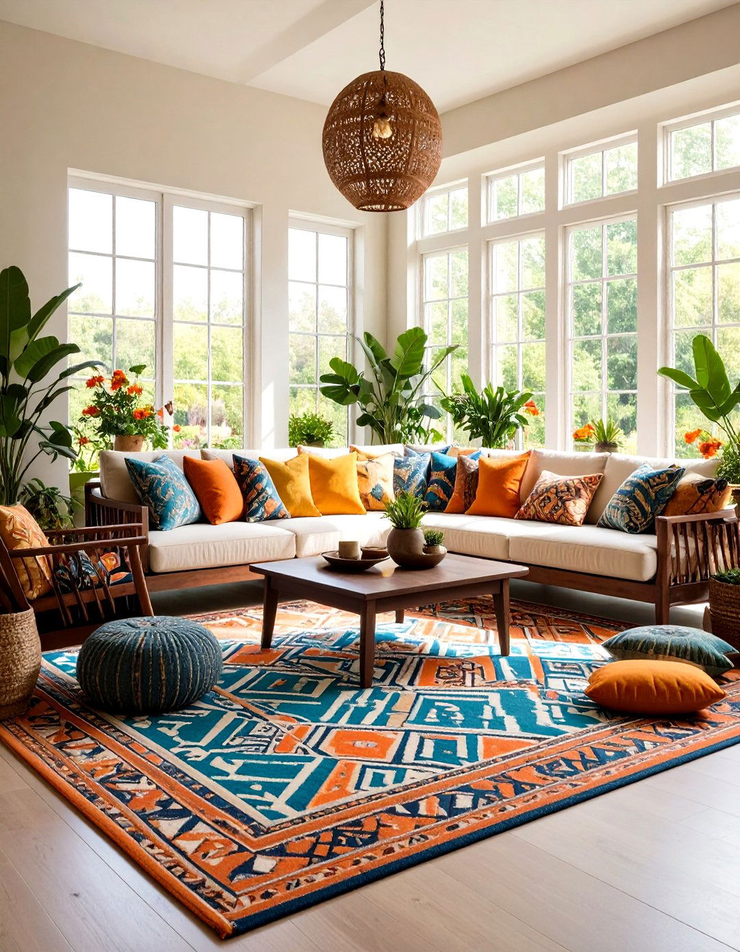 Walnut Accent Sunroom with Geometric Patterns - 24 Mid-century Modern Sunroom Ideas
