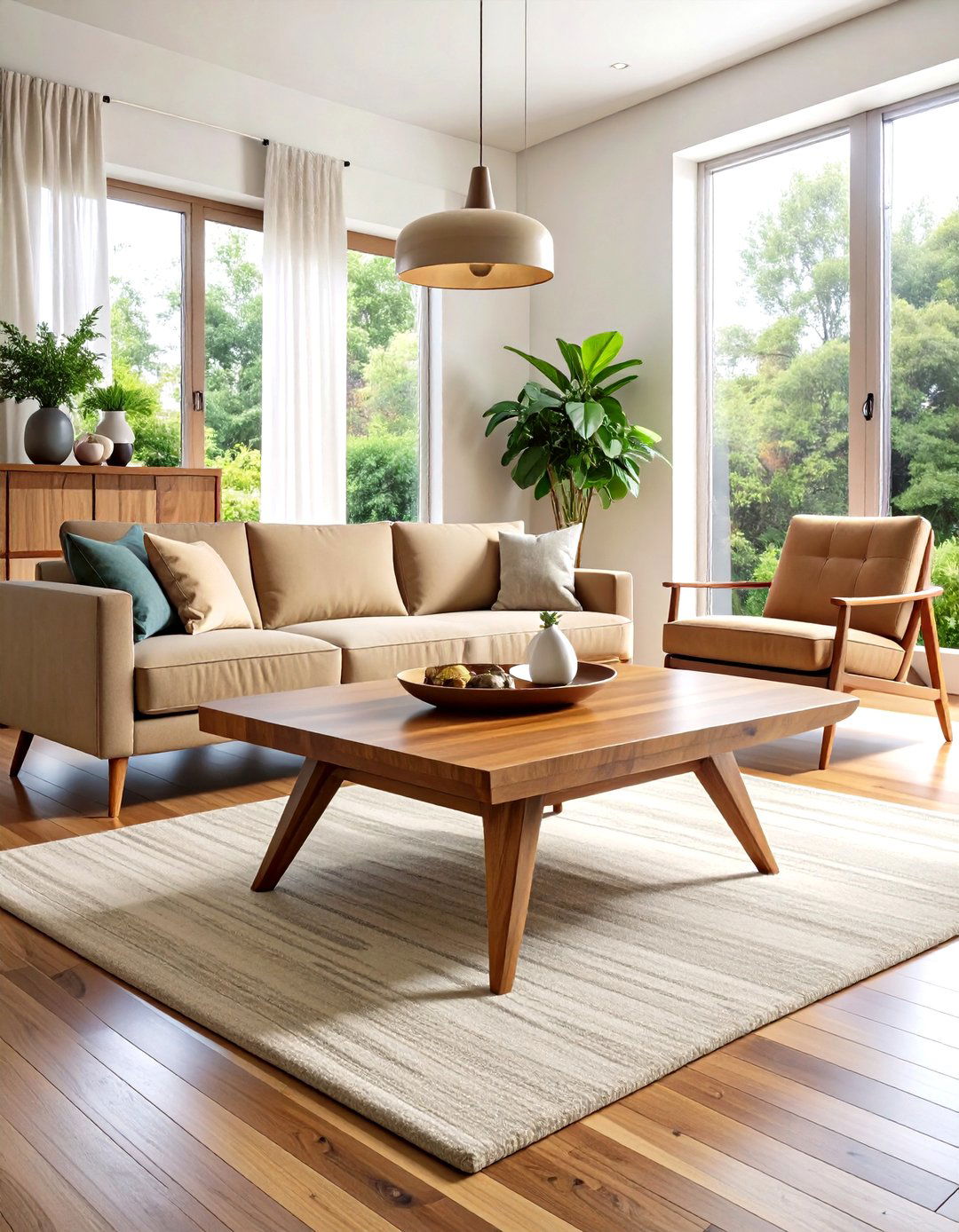 Walnut Wood Coffee Table Centerpieces - 24 Mid-Century Modern Living Room Ideas