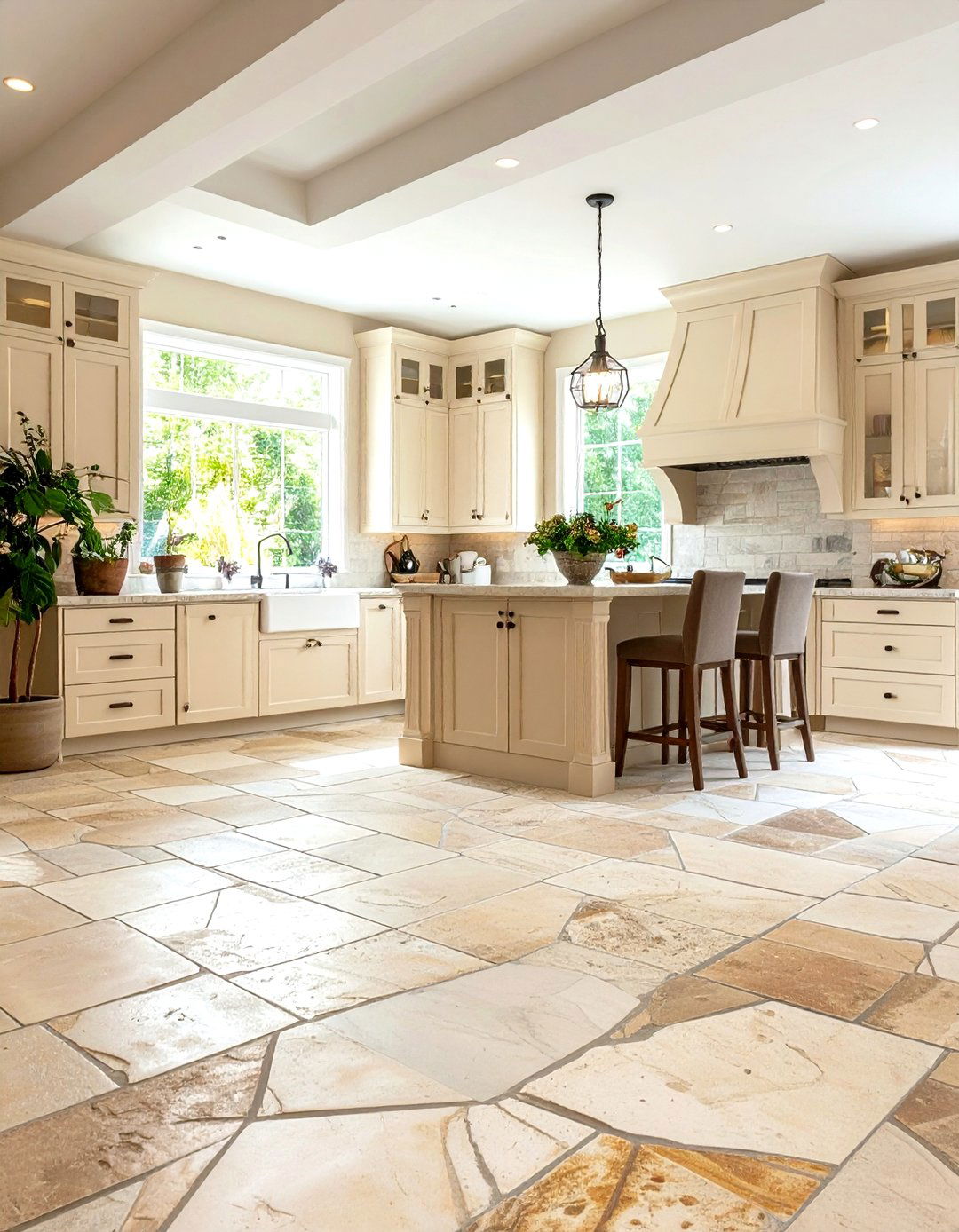 Warm Beige Limestone Flagstone Flooring - 24 Kitchen Floor Ideas