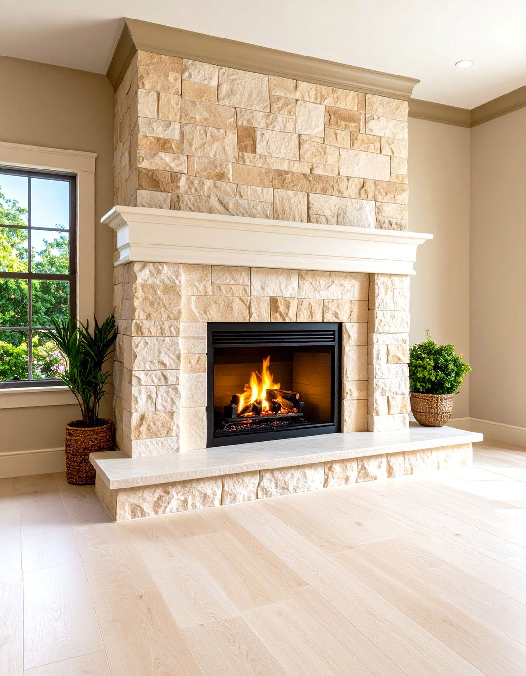 Warm Beige Limestone Natural Texture - 24 Fireplace Backsplash Ideas