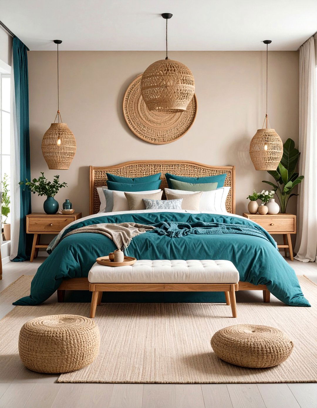 Warm Beige and Deep Teal Organic Contrast - 24 Bedroom Painting Ideas With Two Colors