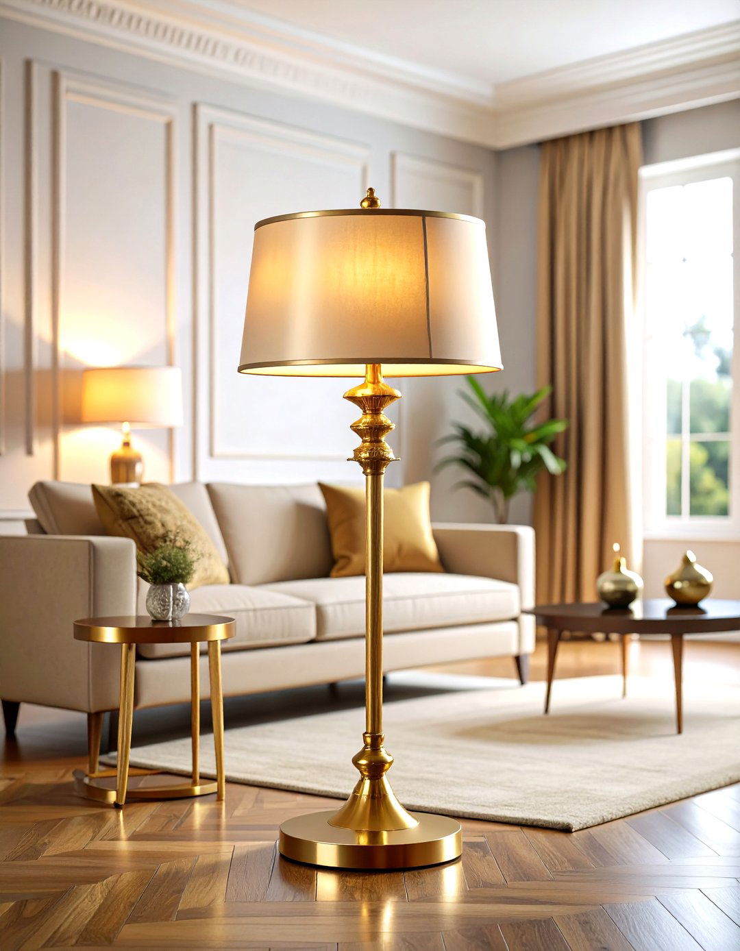 Warm Brass Copper Metallic Finishes - 24 Living Room Floor Lamp Ideas and Inspiration