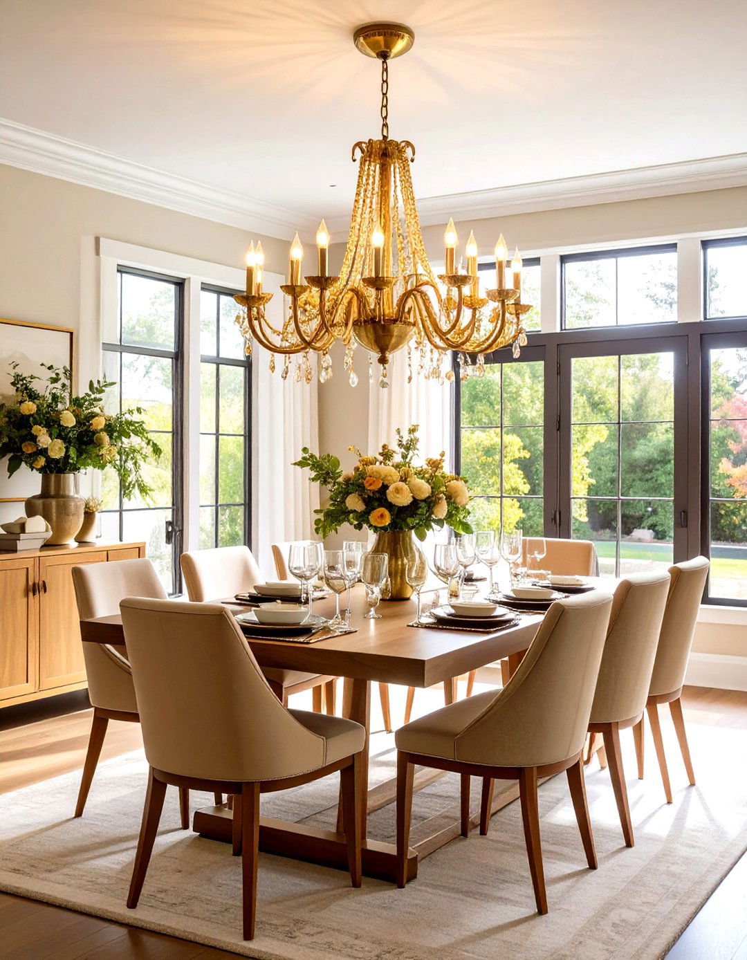 Warm Brass Finish Fixtures - 24 Small Dining Room Lighting Ideas