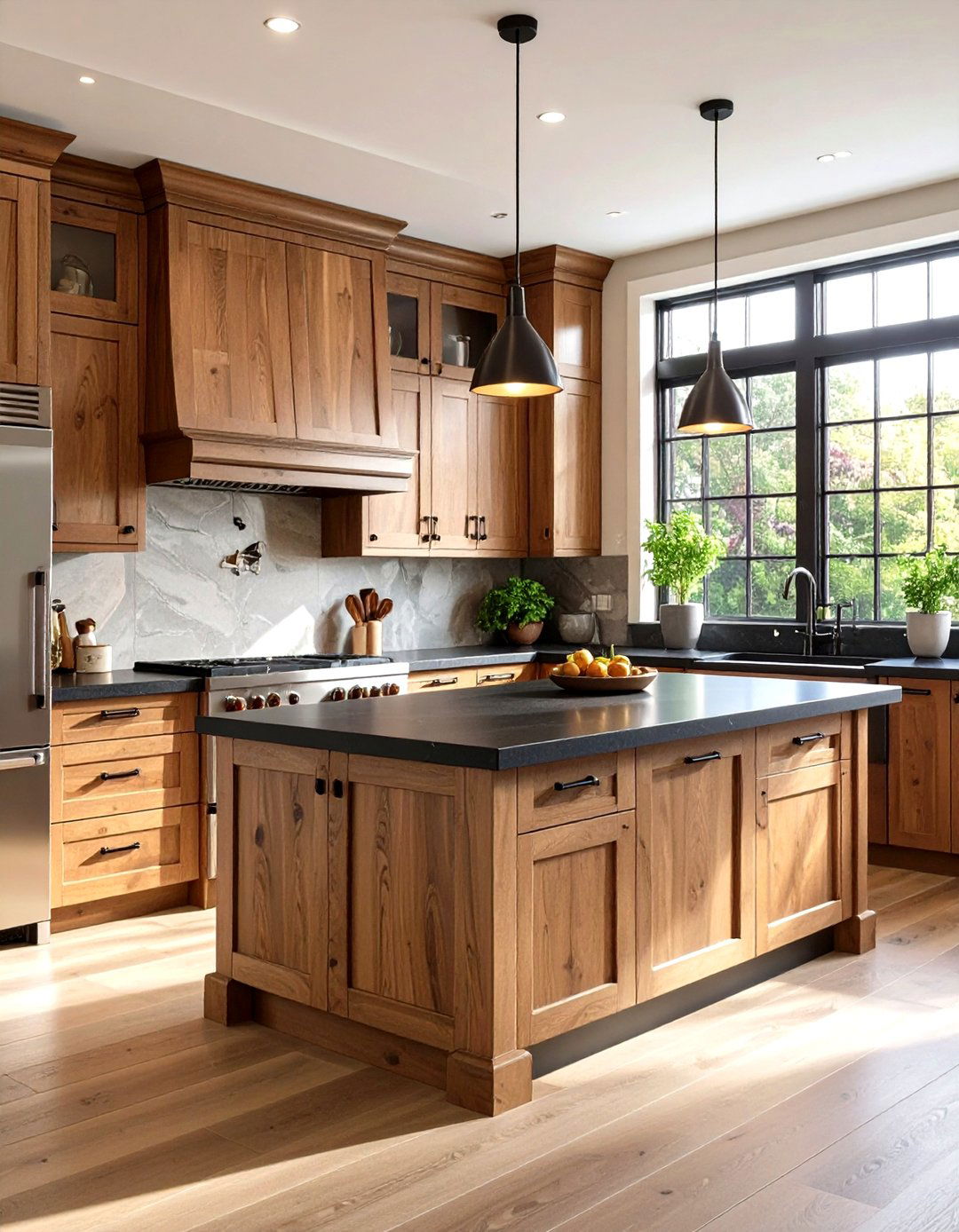 Warm Brown Kitchen with Black Stone Counters - 24 Black and Brown Interior Design Ideas
