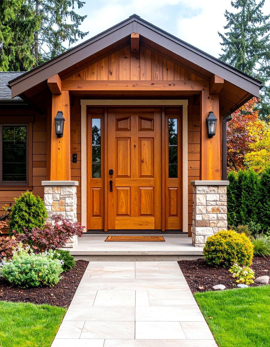 Warm Caramel Cedar Front Door with Natural Harmony - 24 Cedar Front Door Colors Ideas