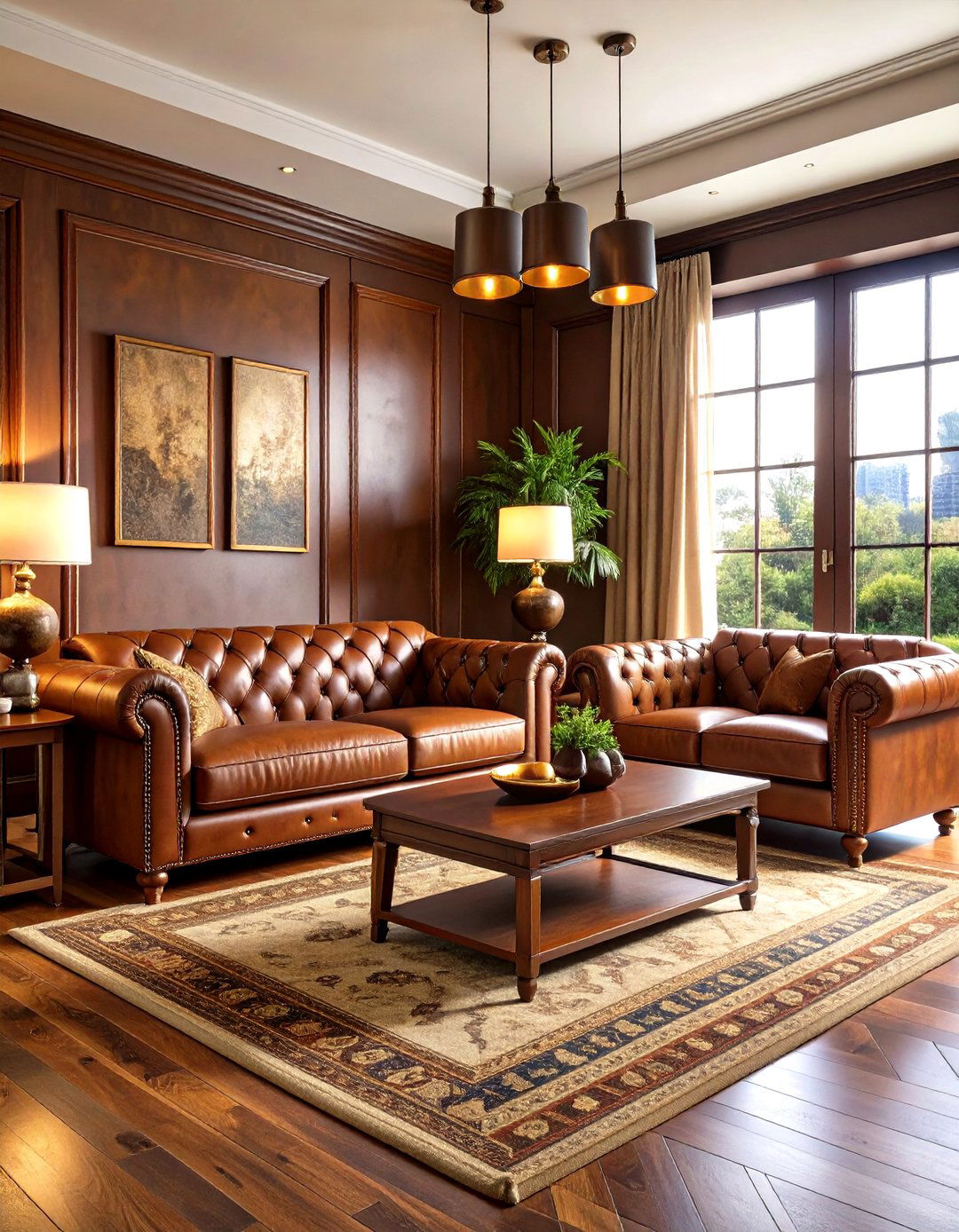 Warm Cognac Leather Living Room - 24 Luxury Living Room Ideas