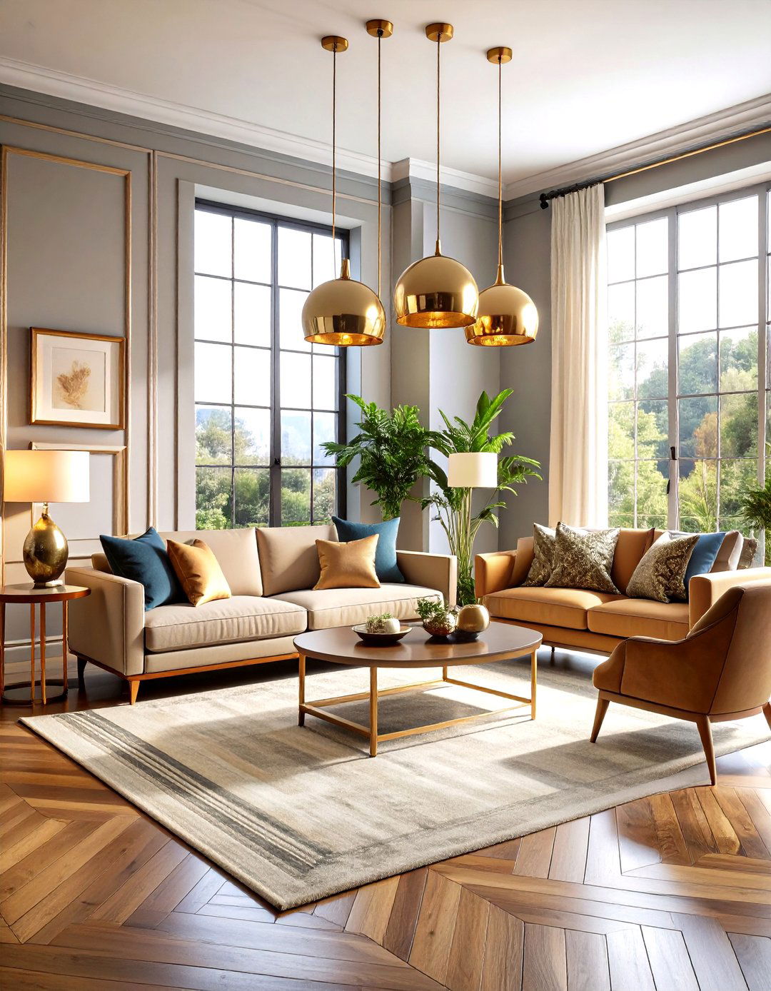 Warm Metallic Accent Living Room - 24 Housewarming Decoration Ideas