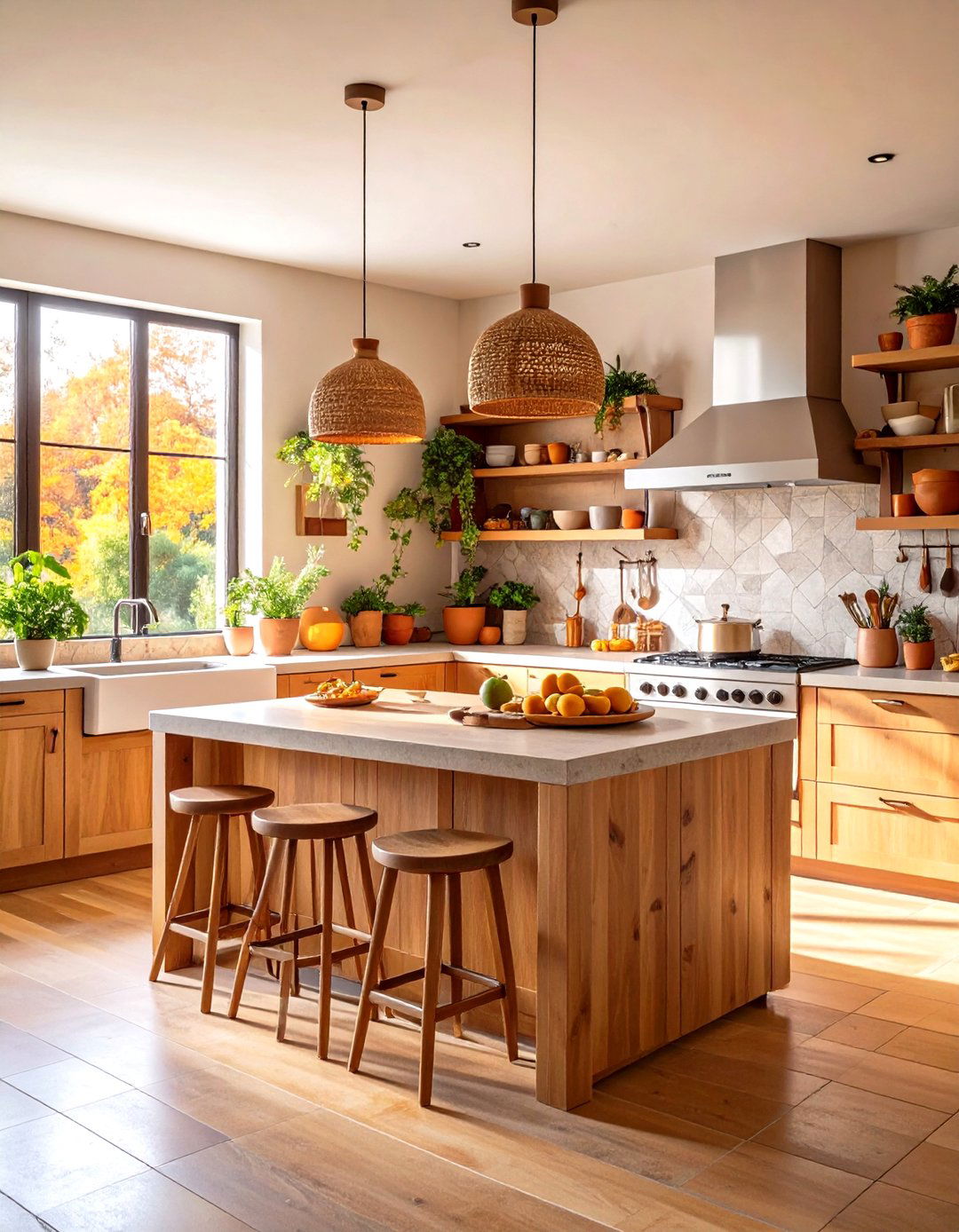 Warm Natural Materials Open Kitchen Design - 24 Open Kitchen Living Room Ideas