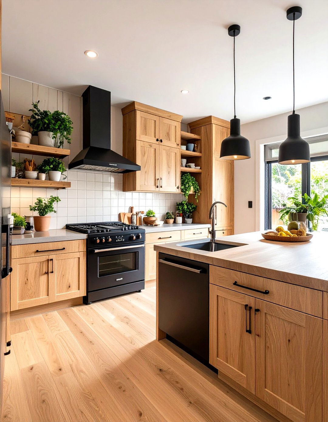 Warm Natural Wood Galley Kitchen - 24 Small Kitchen with Black Appliances Ideas