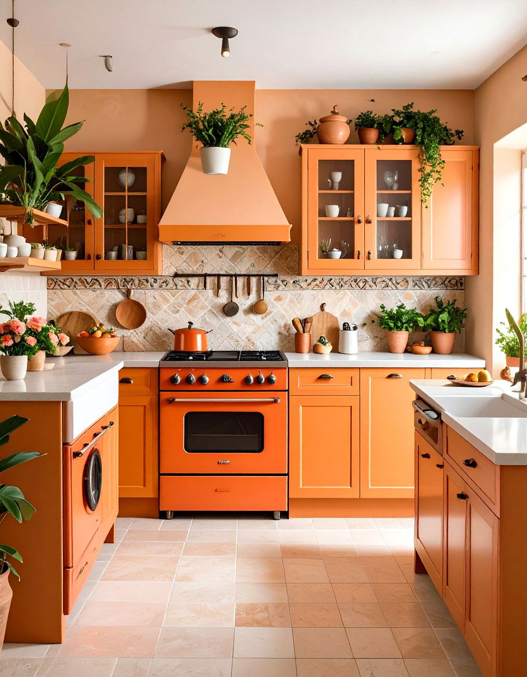 Warm Terracotta Appliance Suites - 24 Kitchen With Colored Appliances Ideas