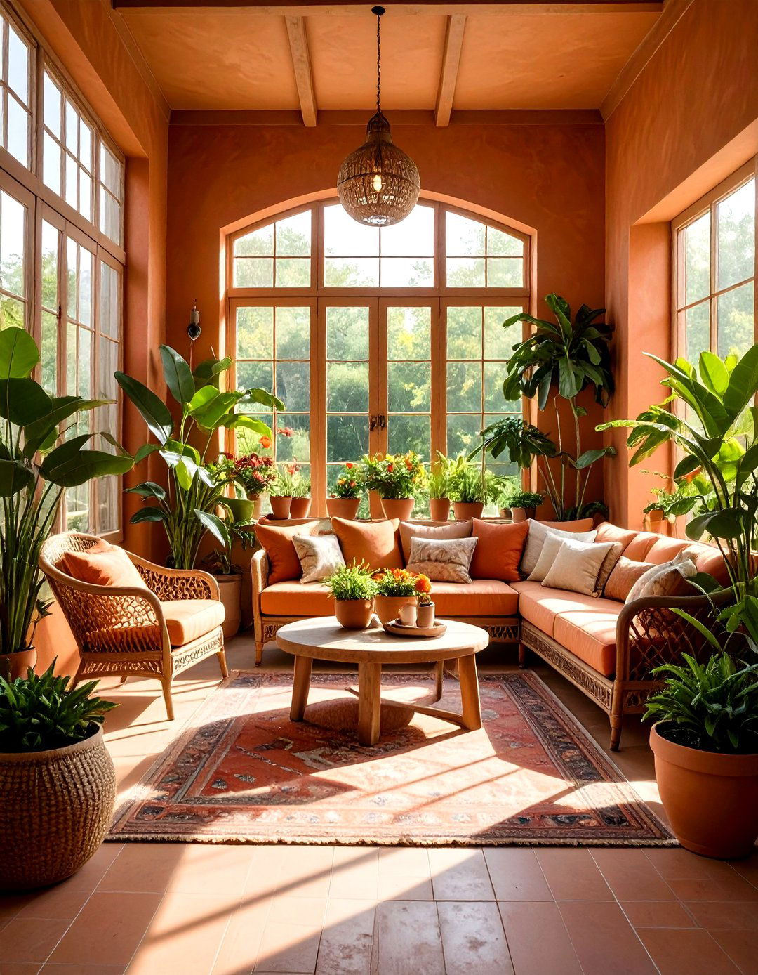 Warm Terracotta Sunroom with Earthy Richness - 24 Sunroom Color Ideas