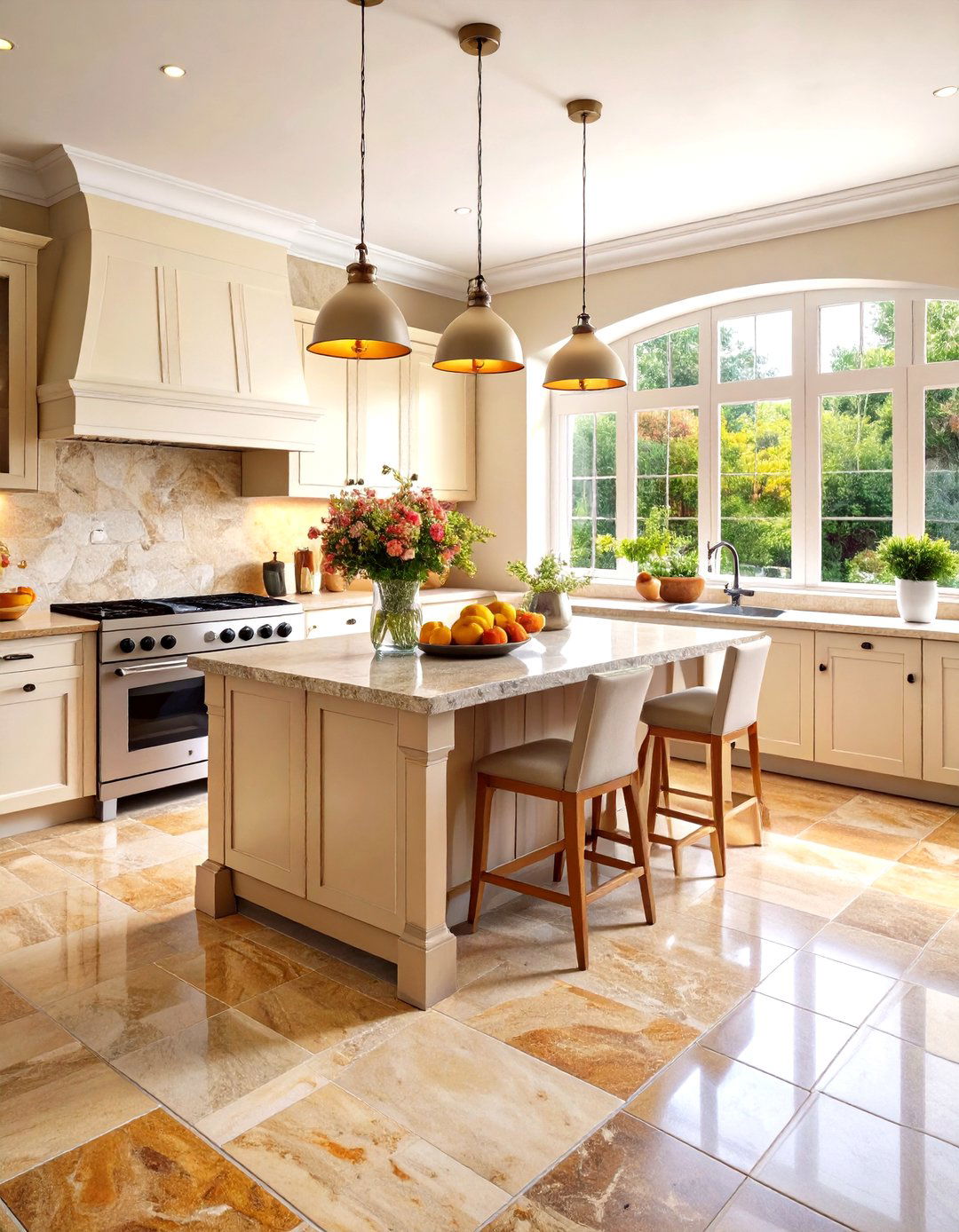 Warm Travertine Stone Ambiance - 24 Kitchen Flooring Ideas